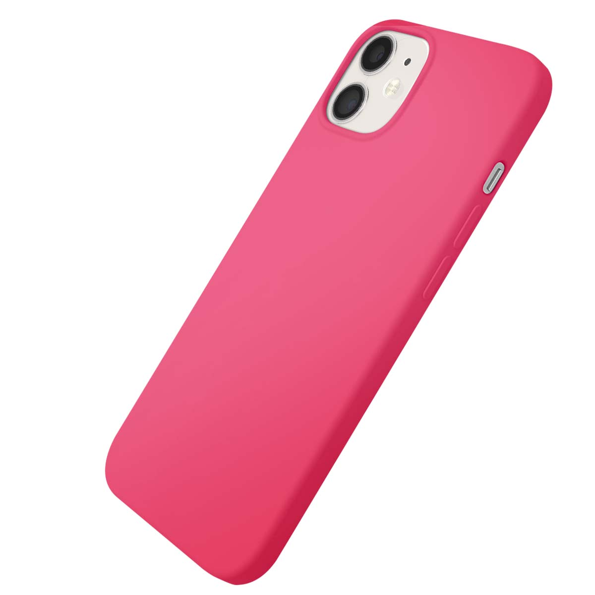 Une coque de téléphone rose vif est présentée sur fond blanc. La coque recouvre l'arrière et les côtés.
