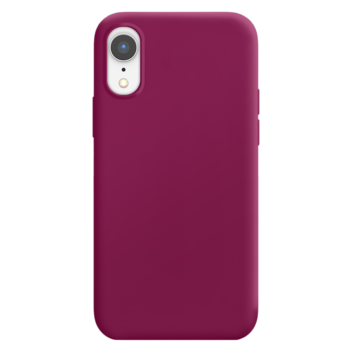 Una funda de teléfono magenta oscuro con recorte de cámara sobre fondo blanco.