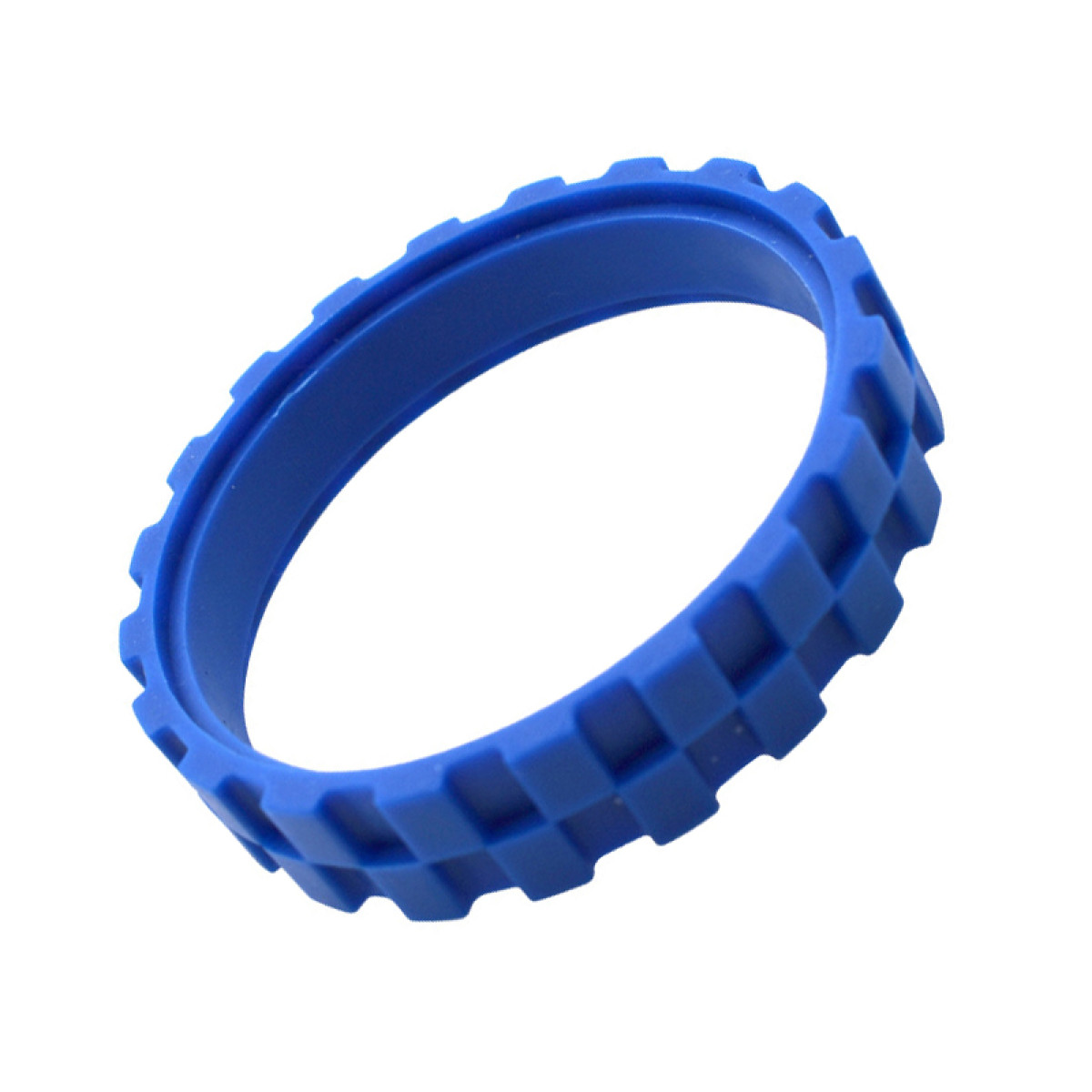 Pojedynczy niebieski pierścień z ząbkowaną krawędzią na białym tle.