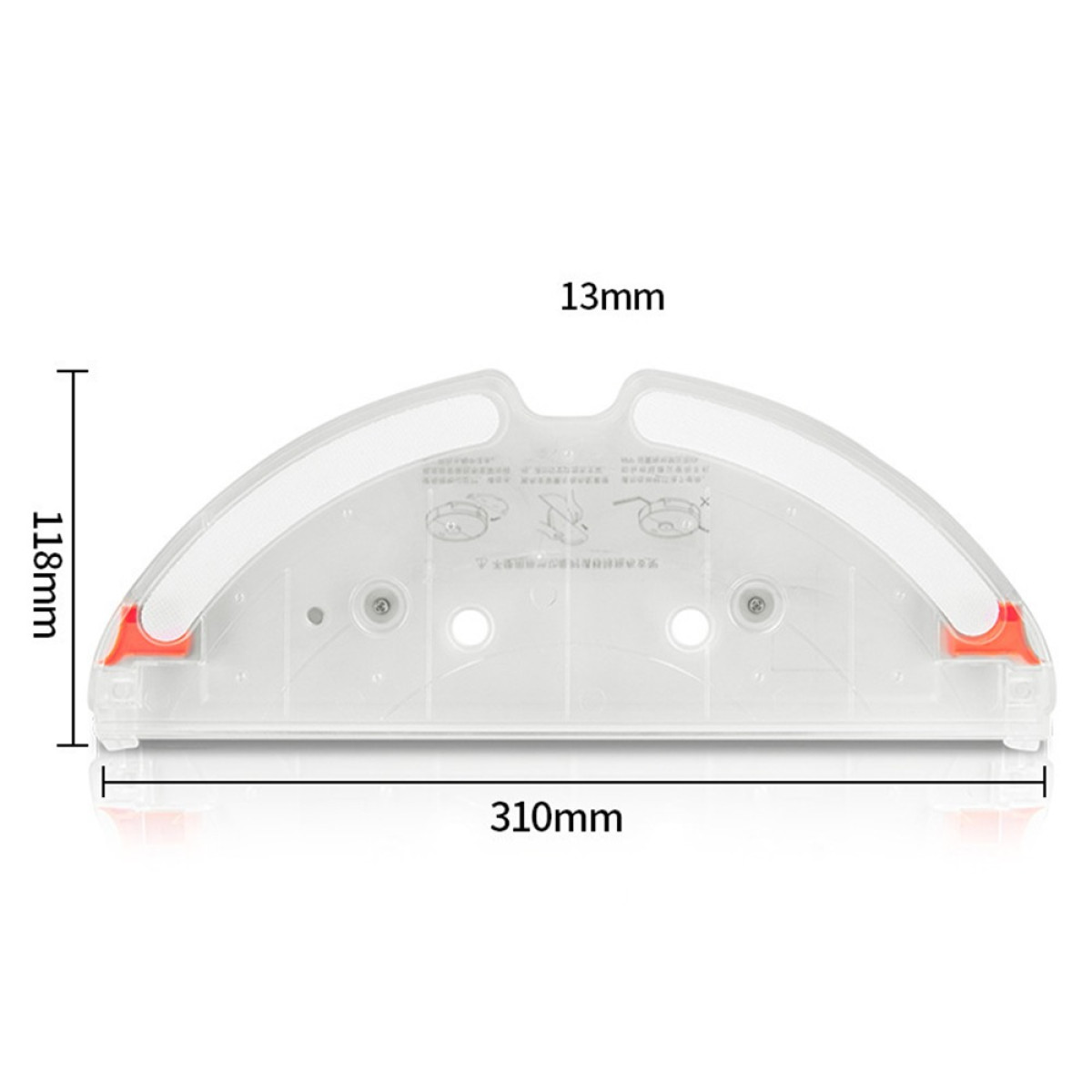 Przezroczysty element plastikowy o wymiarach 310mm, 118mm i 13mm.