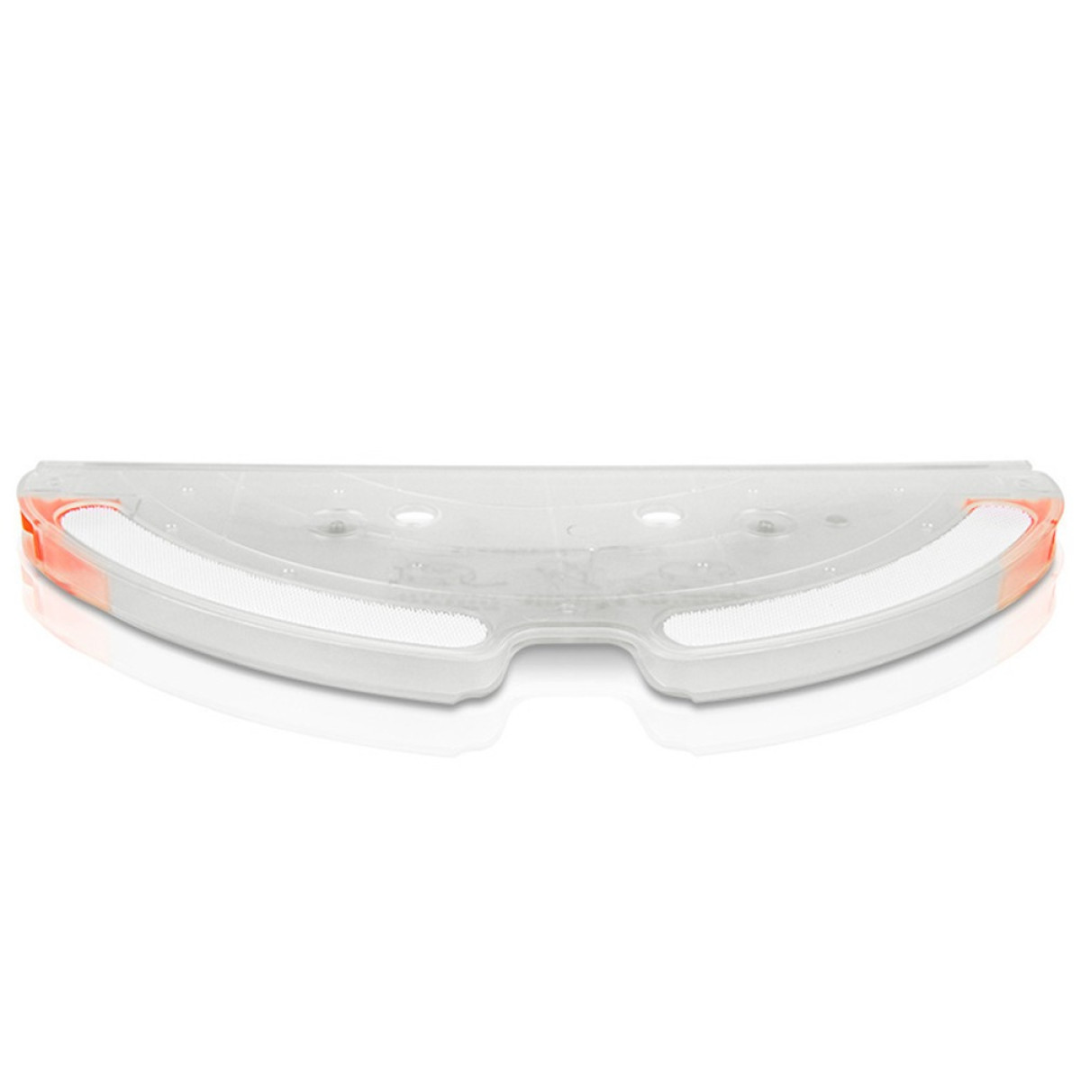 Przezroczysty plastikowy pojemnik na kurz z pomarańczowymi akcentami i białymi filtrami.