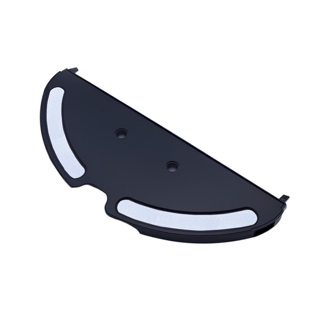 Czarny filtr odkurzacza z dwoma białymi wstawkami z siatki i dwoma okrągłymi otworami.