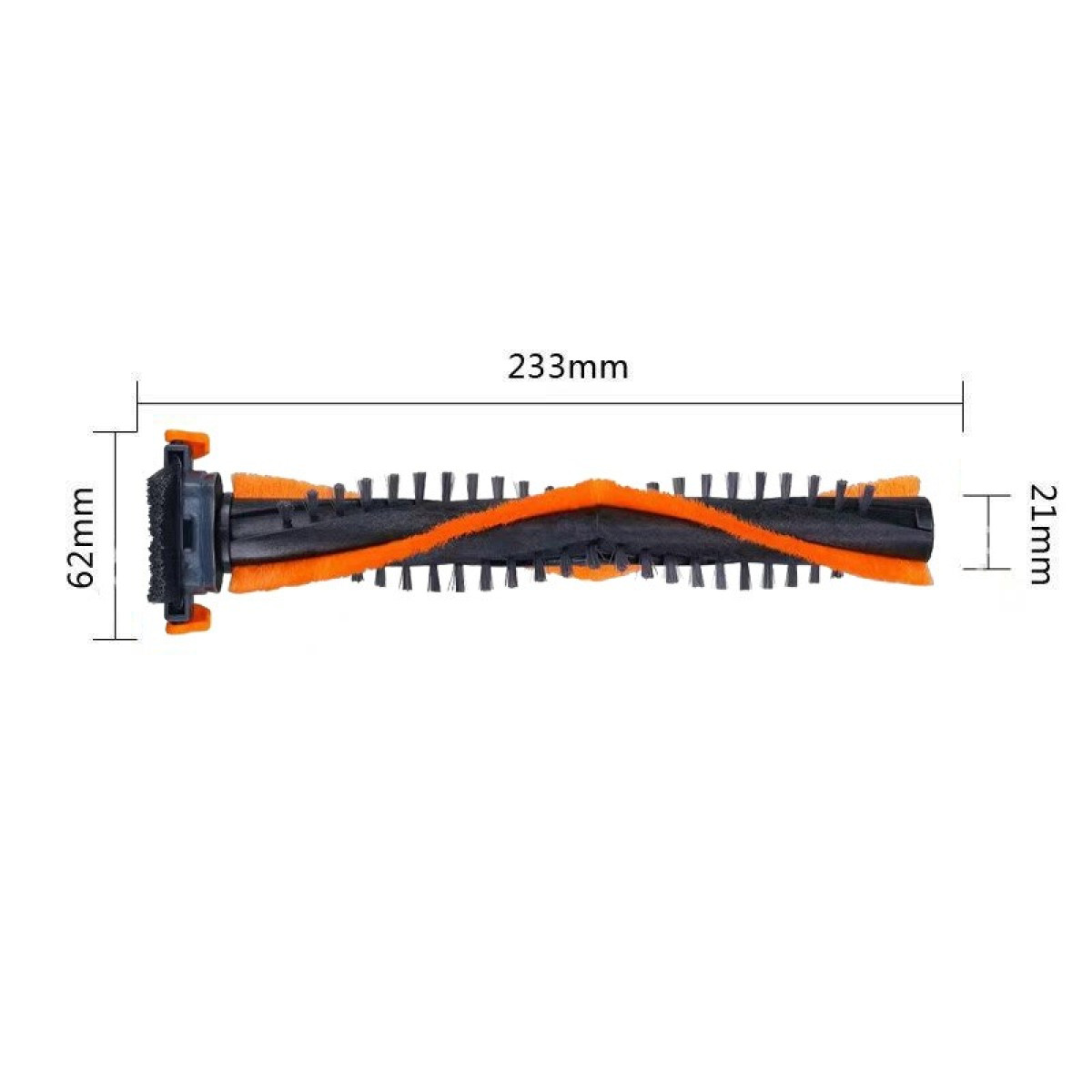 Pomarańczowo-czarna głowica szczotki odkurzacza, długa na 233 mm.