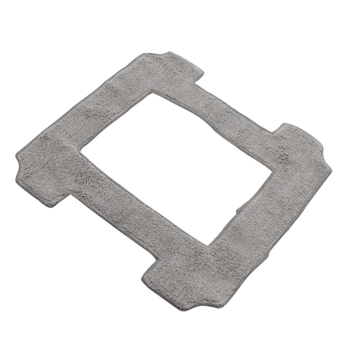 Szara, prostokątna ściereczka do czyszczenia z wycięciem, na białym tle.