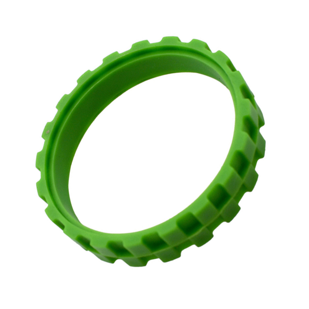 Jasnozielony, teksturowany pierścień, przypominający bieżnik opony, jest pokazany na białym tle.