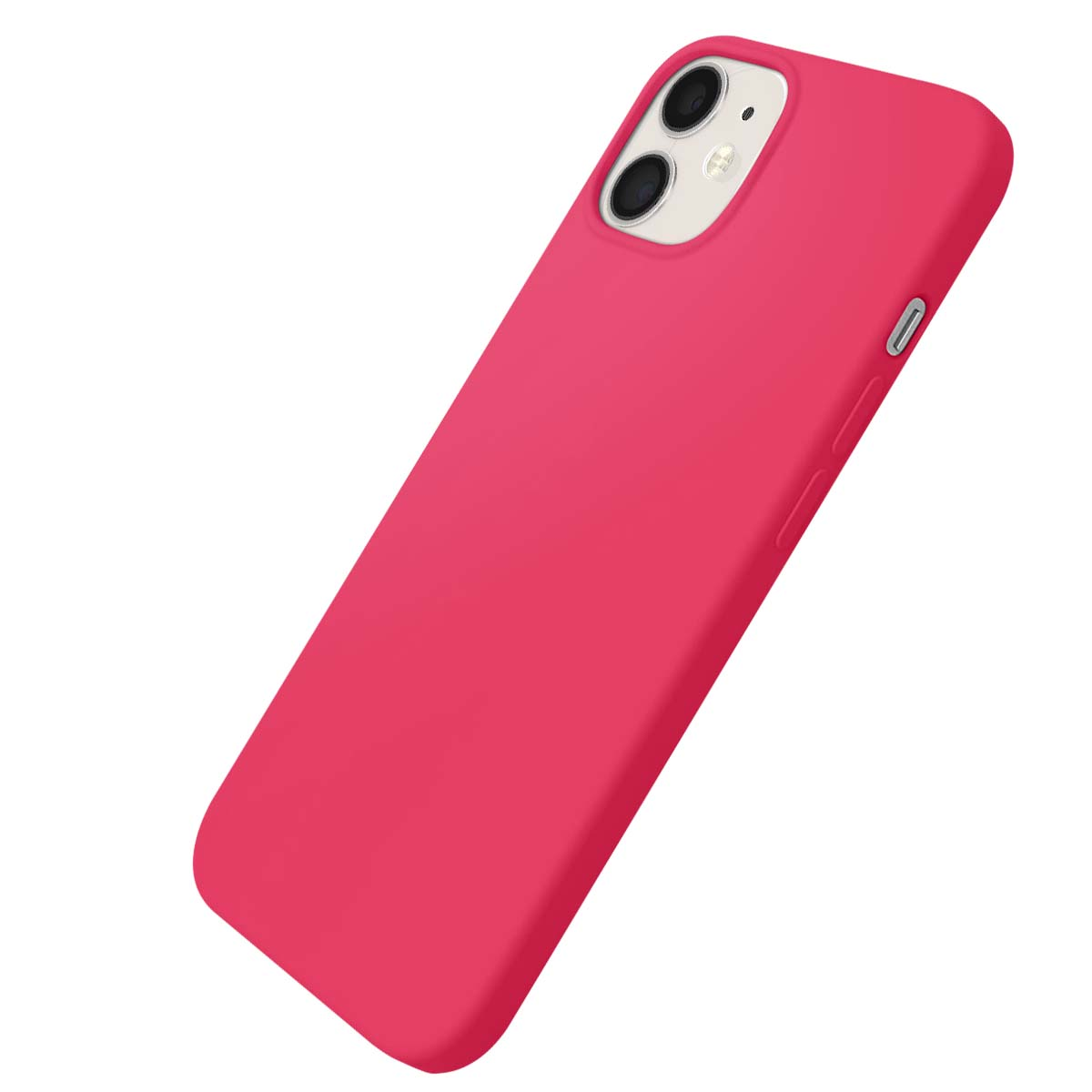 Una cover per telefono rosa brillante è mostrata angolata su sfondo bianco.