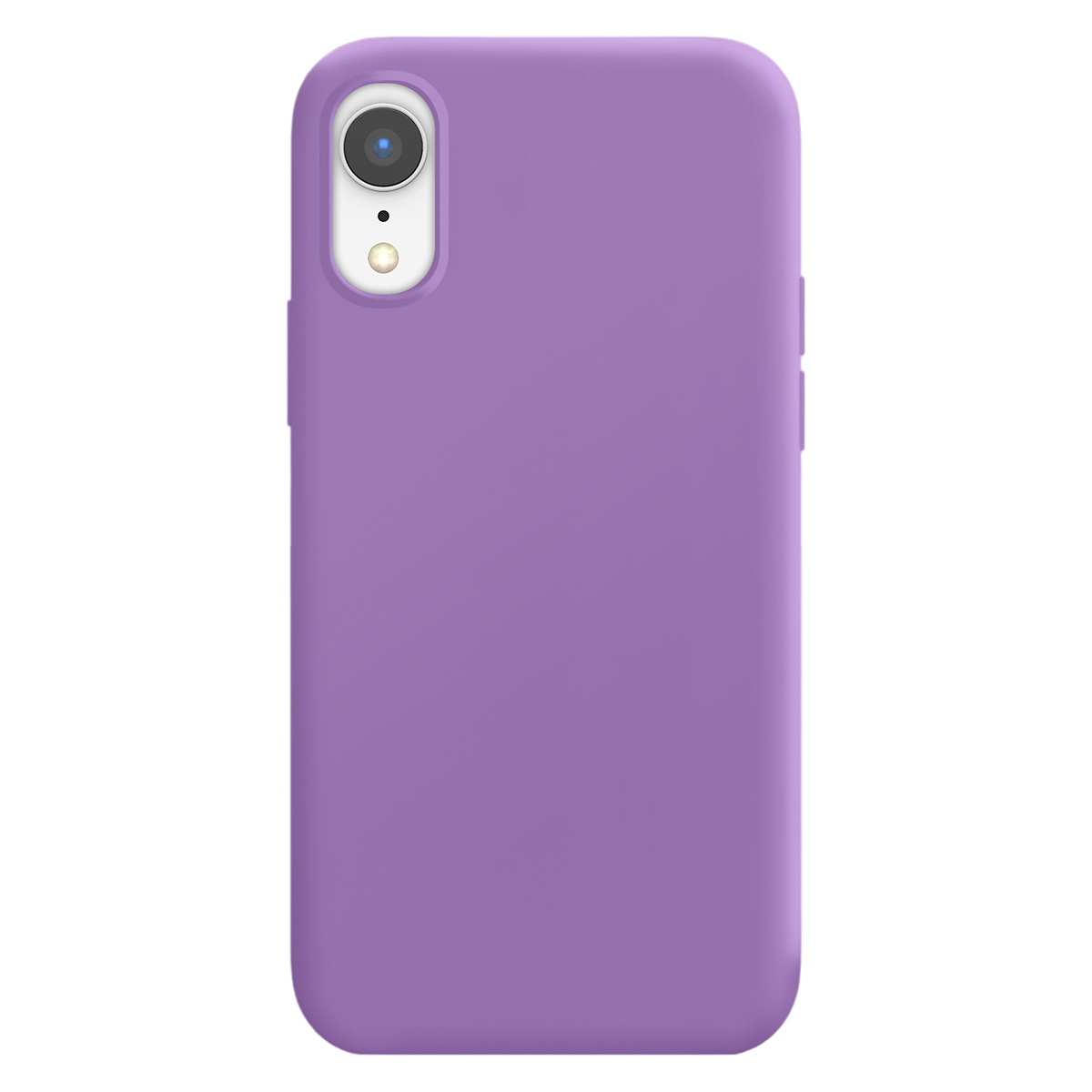 Funda morada para teléfono con recorte de cámara y flash.
