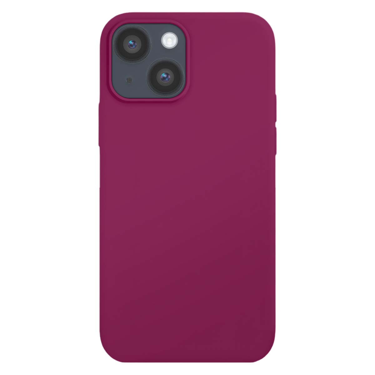 Una cover viola scuro per telefono con ritaglio fotocamera in alto a sinistra.