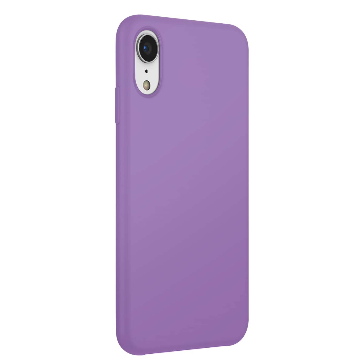Una funda de teléfono morada con recorte de cámara se muestra sobre fondo blanco.