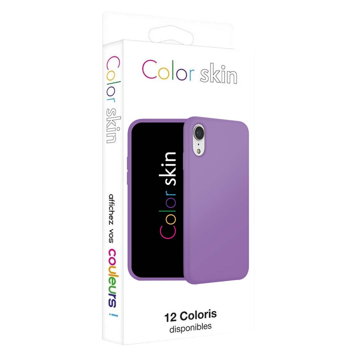 Funda morada para teléfono en embalaje con 