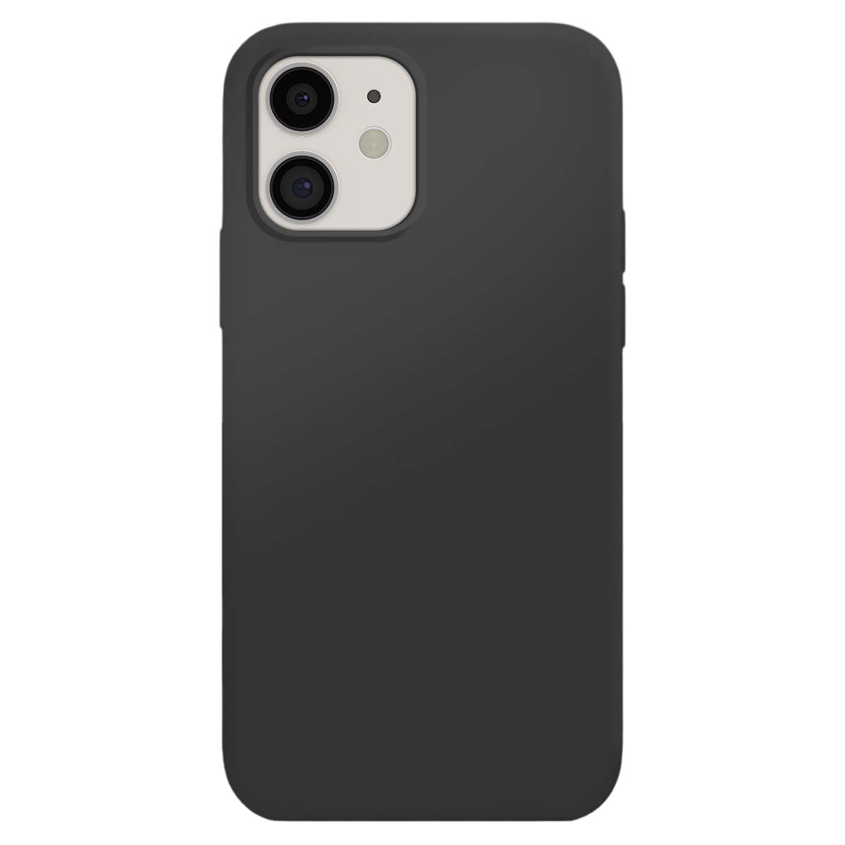 Coque de téléphone noire avec deux objectifs photo et flash sur fond blanc.