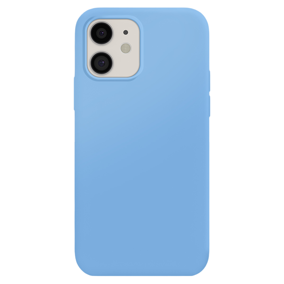 Una custodia blu chiaro per iPhone con doppia lente e flash.