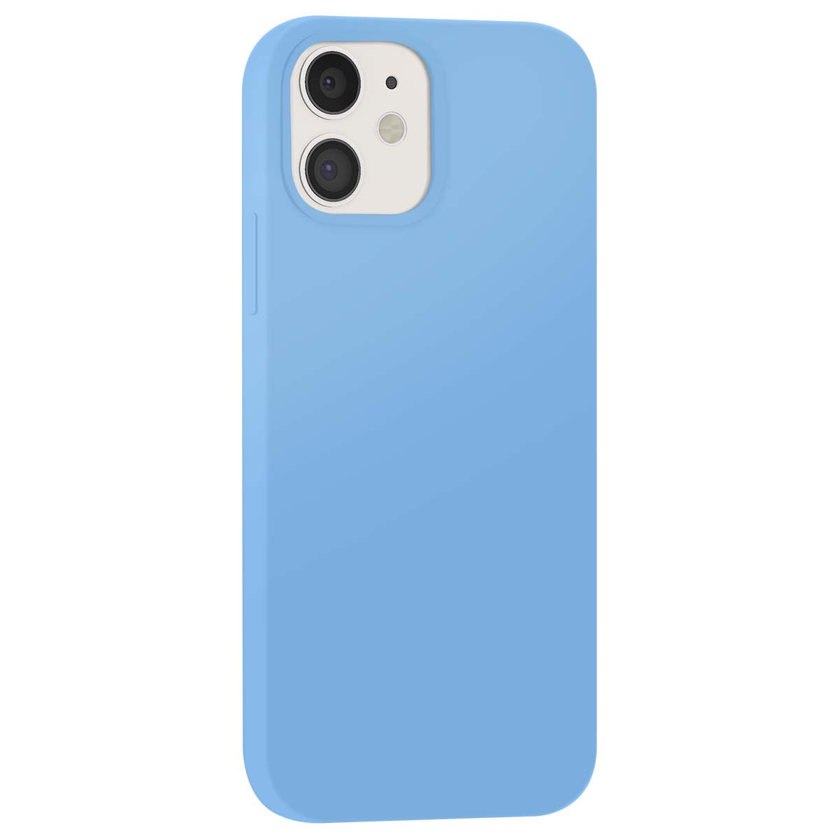 Una cover per telefono azzurra con doppia lente della fotocamera sul retro.