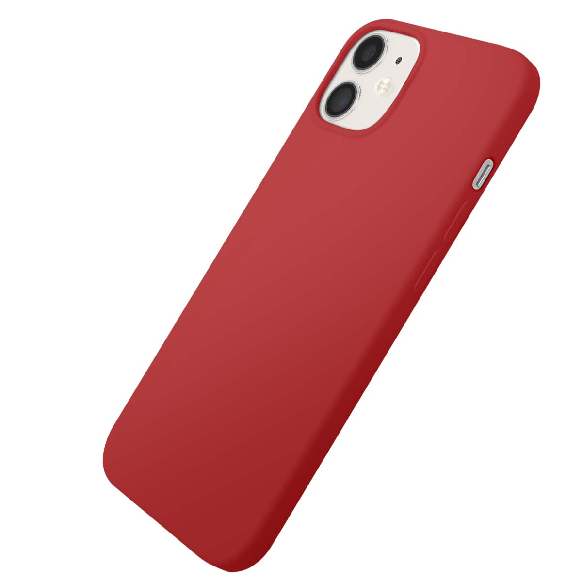 Coque de téléphone rouge avec deux caméras au dos, sur fond blanc.