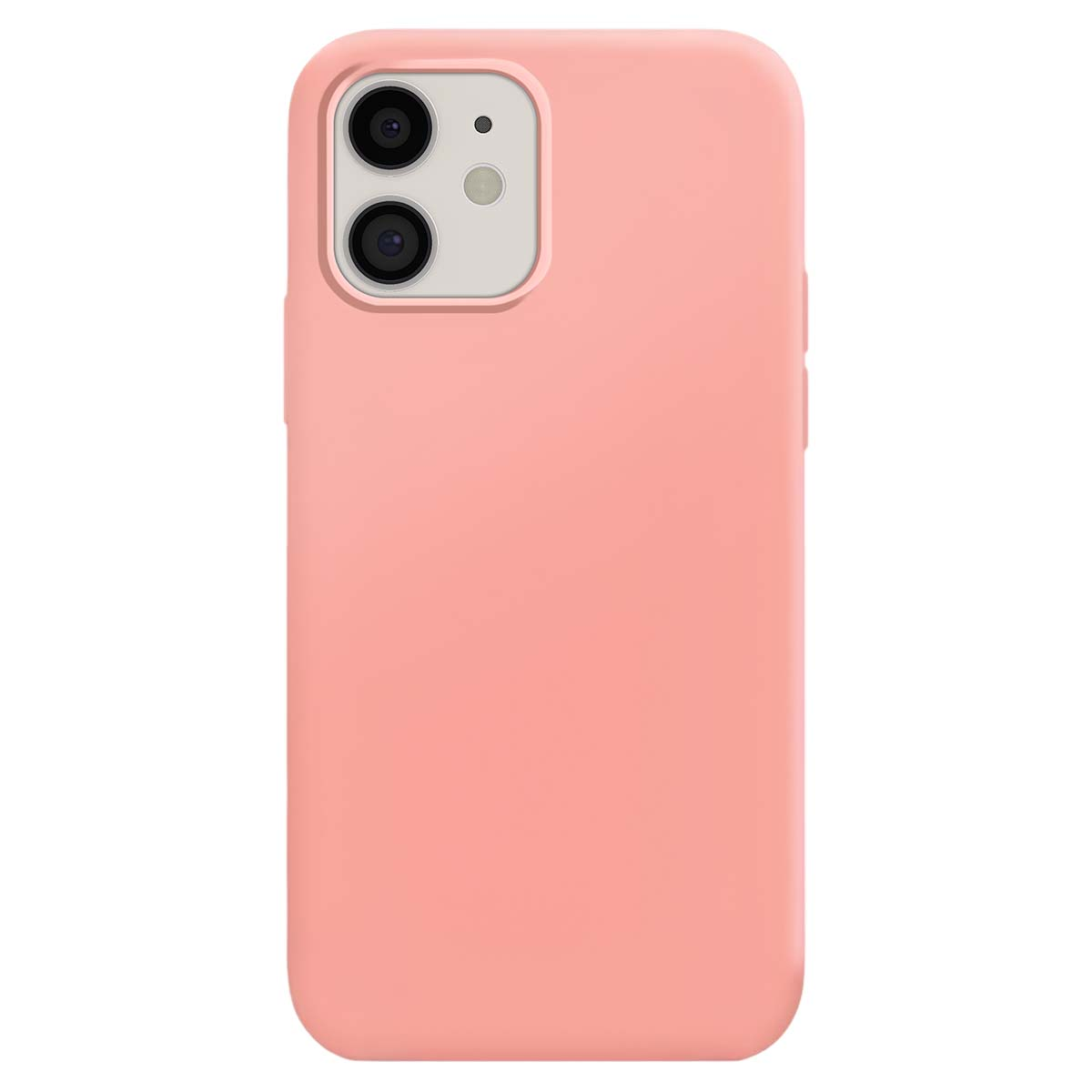 Gros plan d'une coque rose pastel pour iPhone avec découpe double caméra.