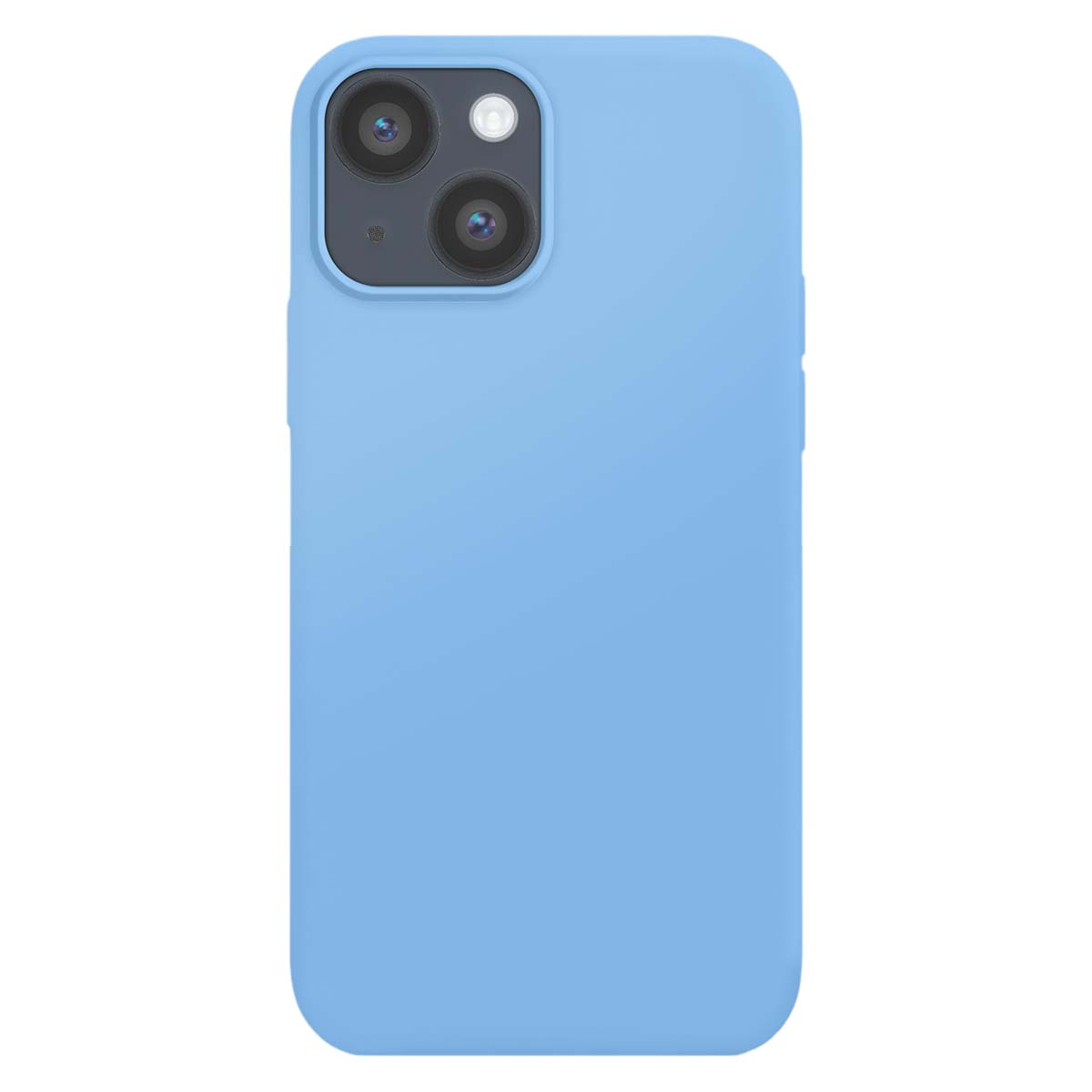 Una cover per telefono blu chiaro con doppia fotocamera posteriore.