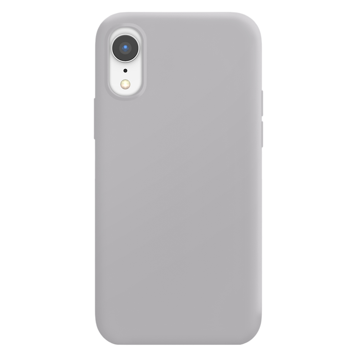 Funda de teléfono gris claro con recorte de cámara, sobre fondo blanco.