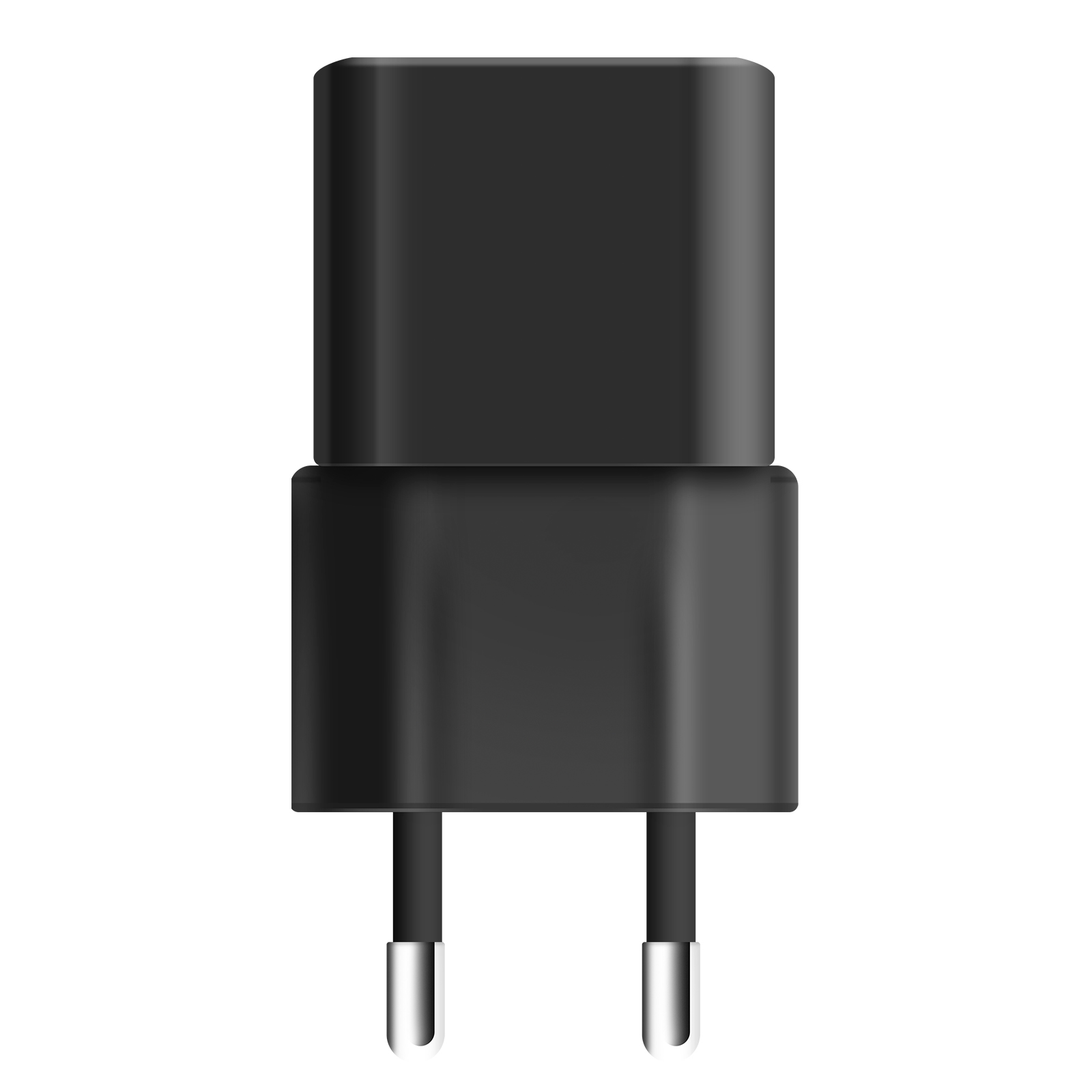 Un alimentatore nero con due pin metallici.