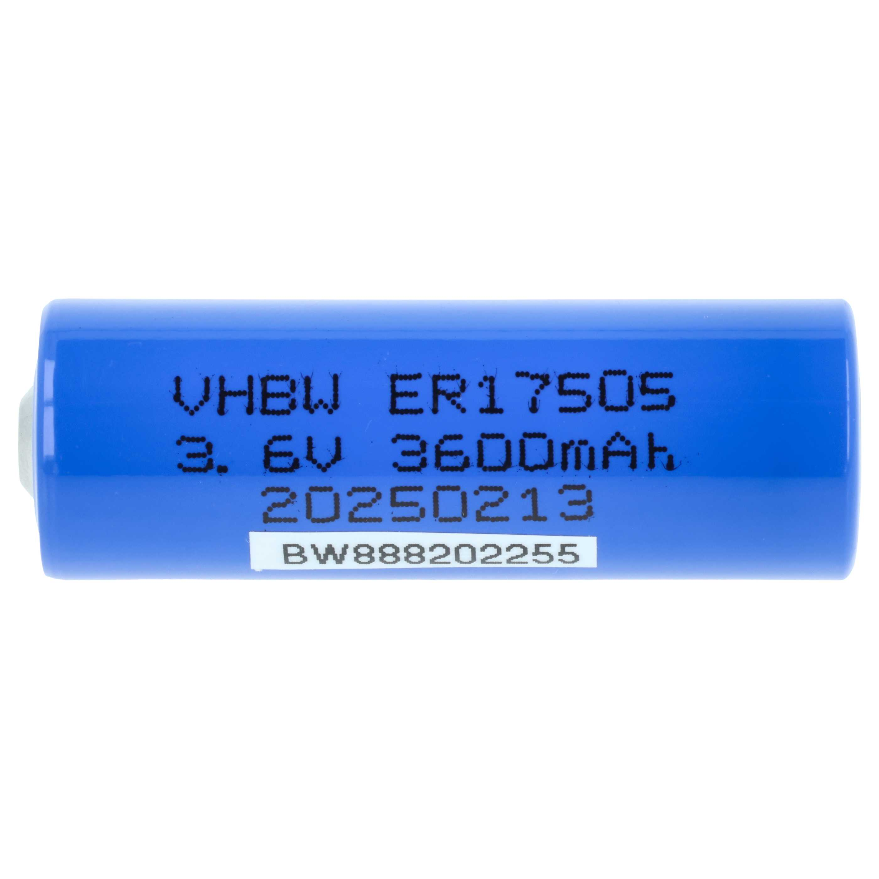 Eine blaue Batterie mit schwarzer Beschriftung: VHBW ER1750S 3.6V 3600mAh.