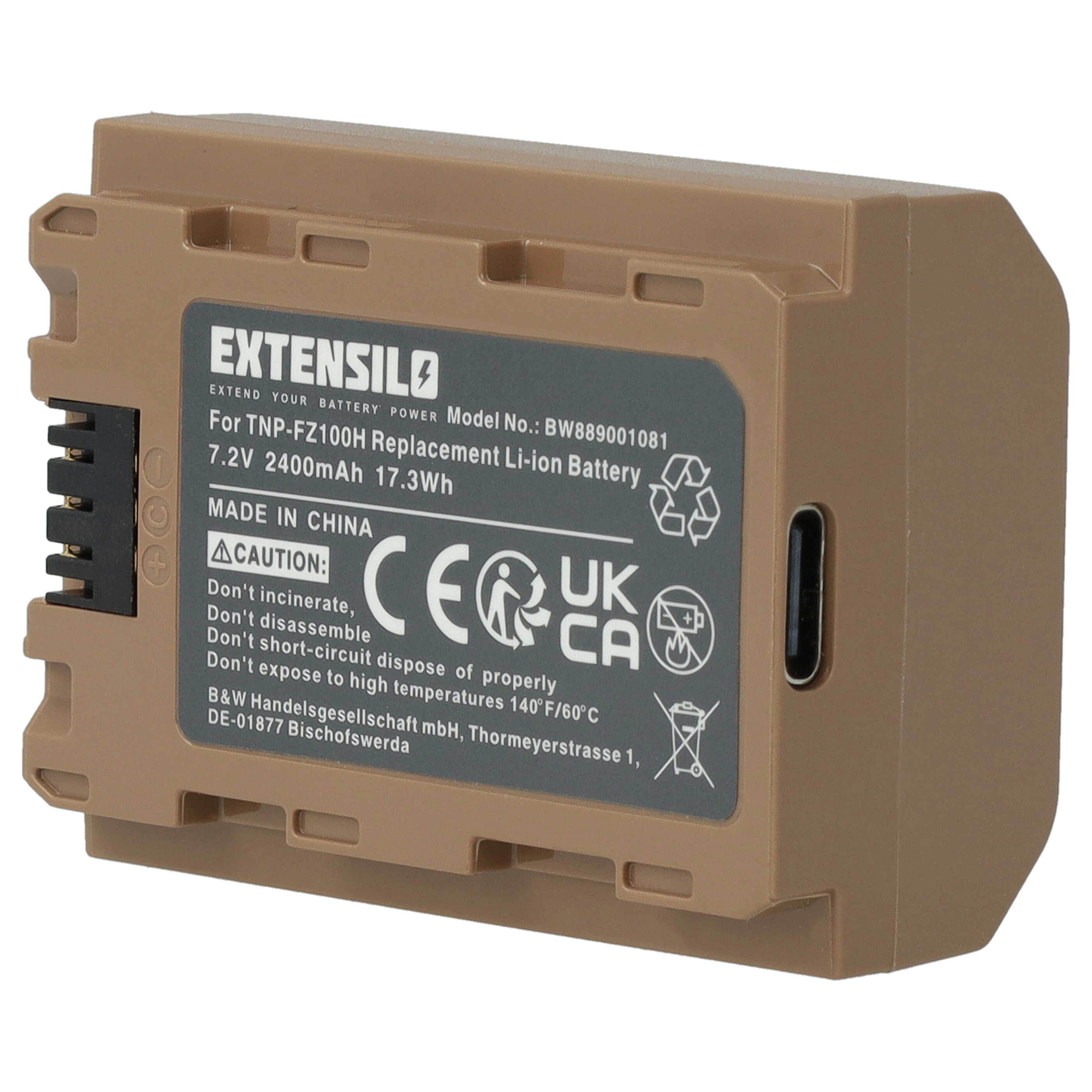 Braune EXTENSILO-Batterie, 7,2V 2400mAh, für TNP-FZ100H, Made in China.