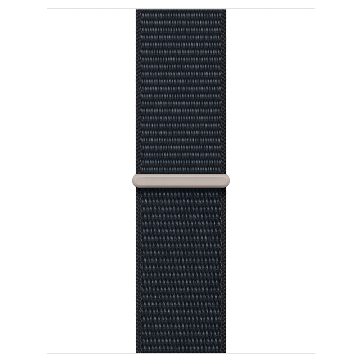 Dark gray woven watch band with a light beige loop.