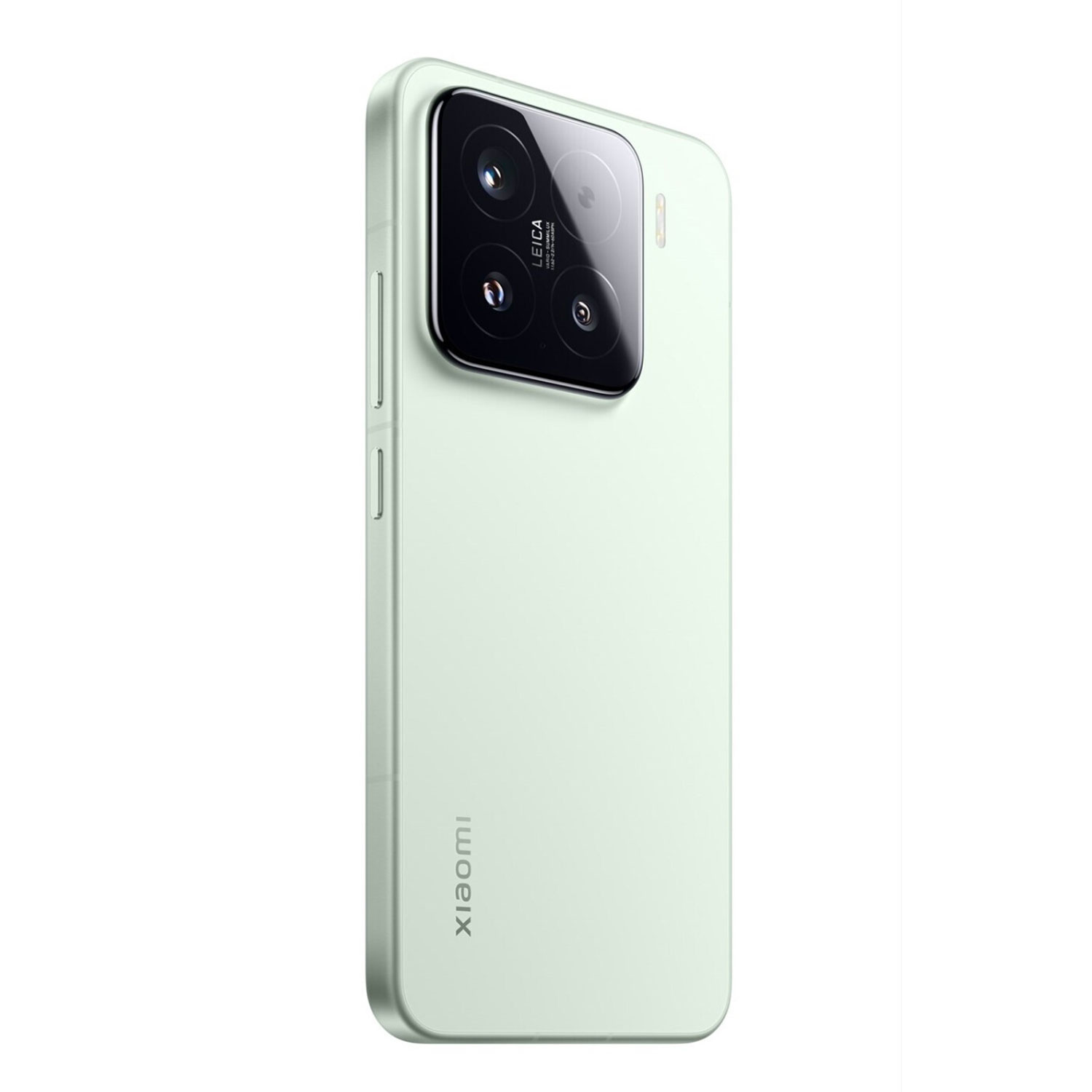 A light green Xiaomi smartphone with a Leica camera system is shown against a white background.