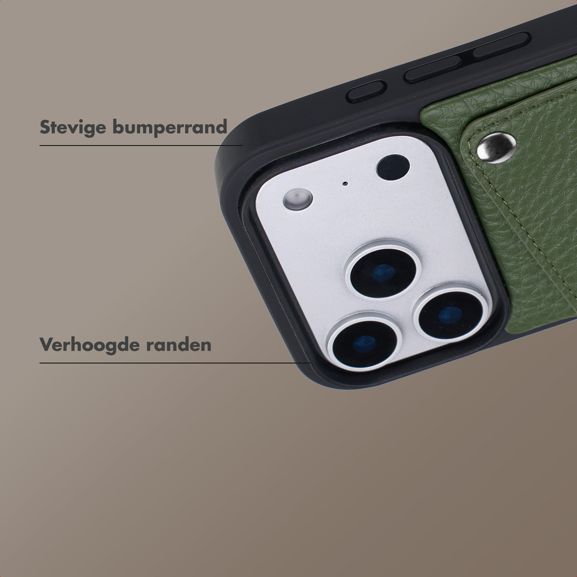 Une coque de téléphone verte avec un pare-chocs robuste et des bords surélevés.