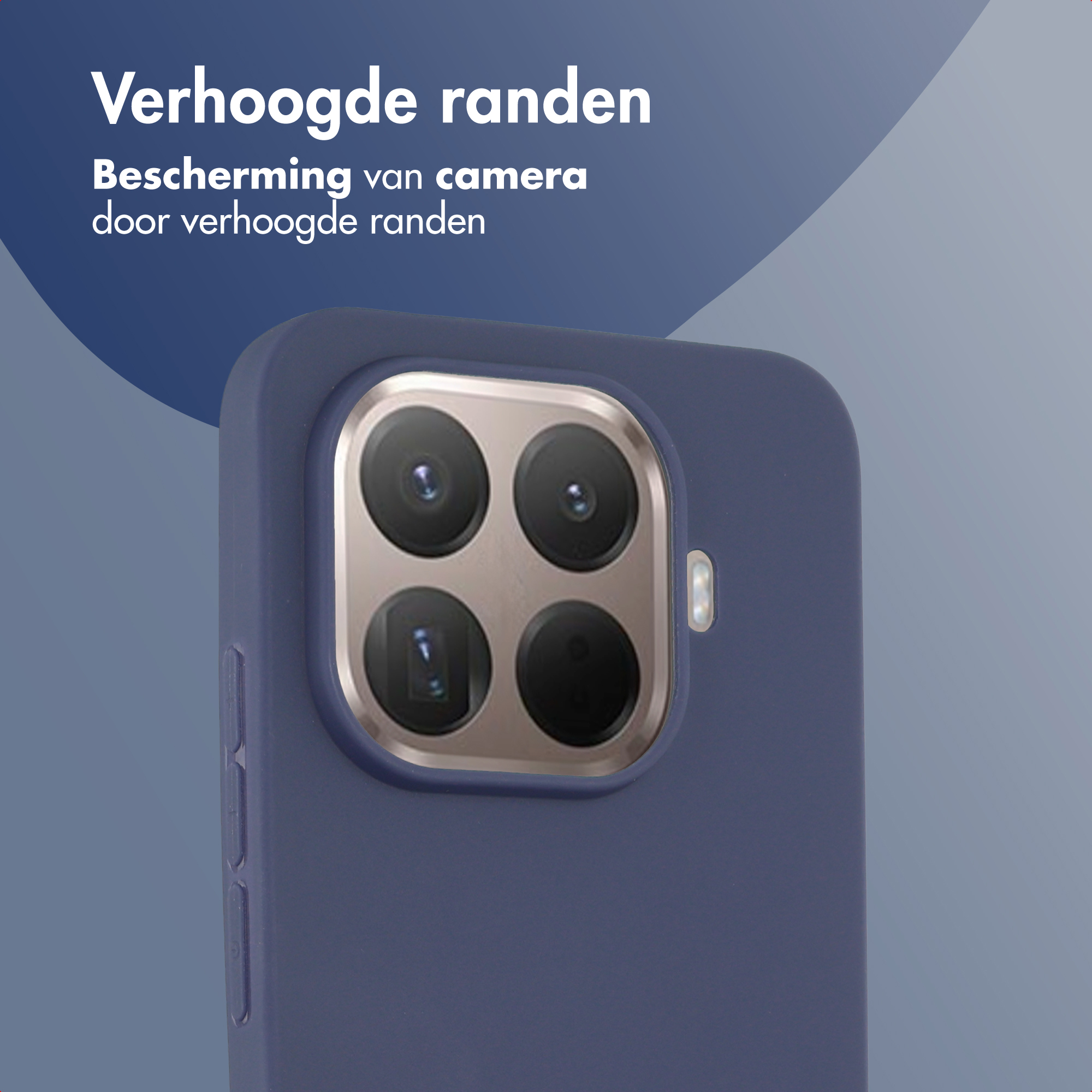 Coque de téléphone violette avec quadruple appareil photo et bords surélevés.