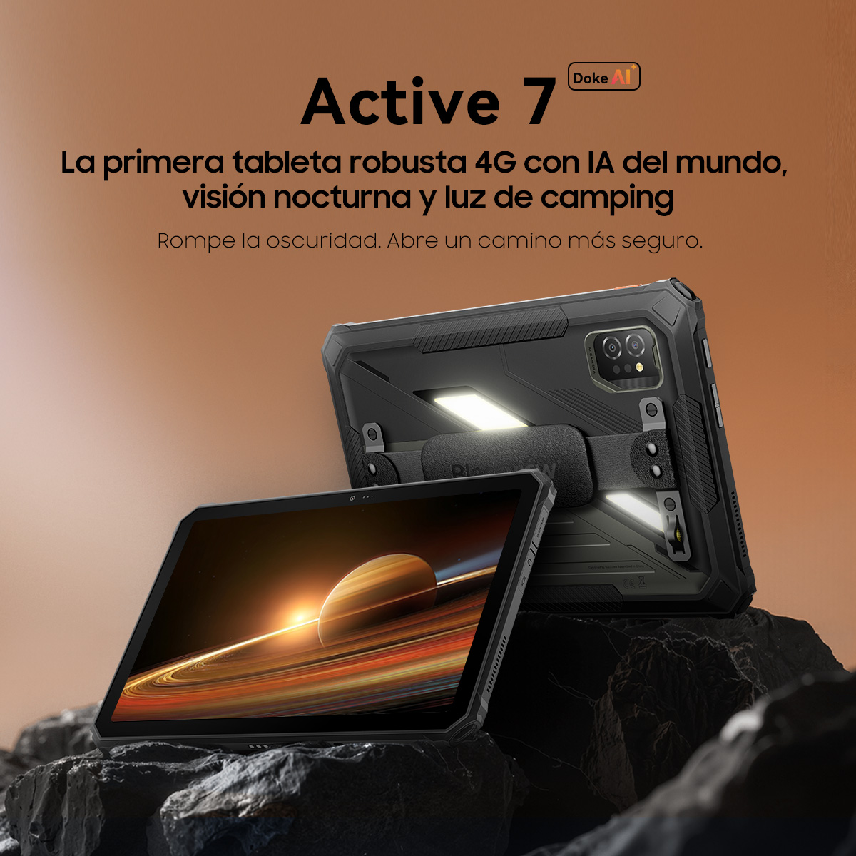 Dos tabletas robustas, una muestra un planeta. La otra tiene luces encendidas.