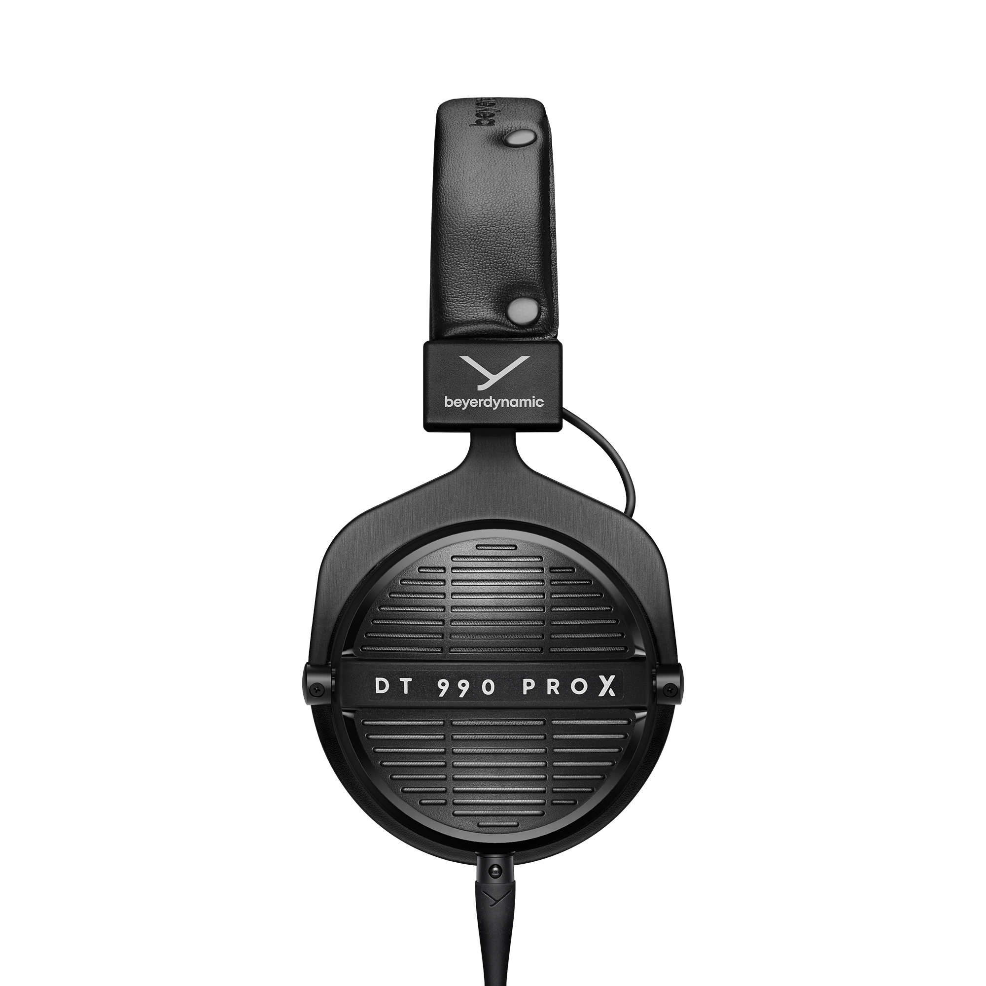 Schwarze Beyerdynamic DT 990 PRO X Kopfhörer mit texturierten Ohrmuscheln und Kopfbügel.