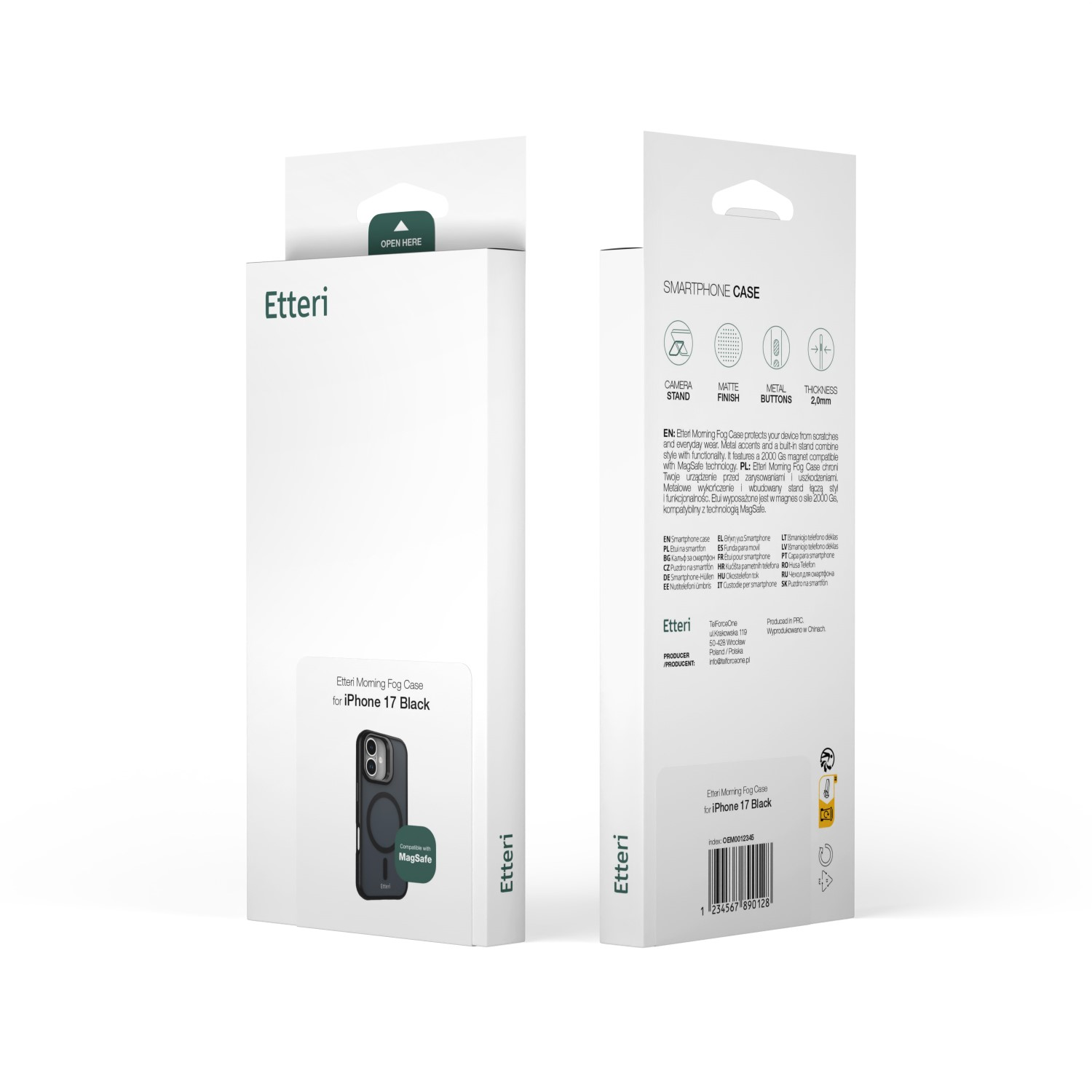 Etui Etteri iPhone 17 Black z MagSafe, stojak na aparat, matowe wykończenie.