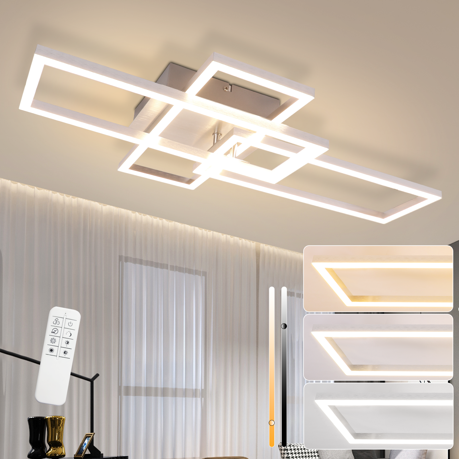 Nowoczesna biała geometryczna lampa sufitowa z oświetleniem LED. Pilot w zestawie.