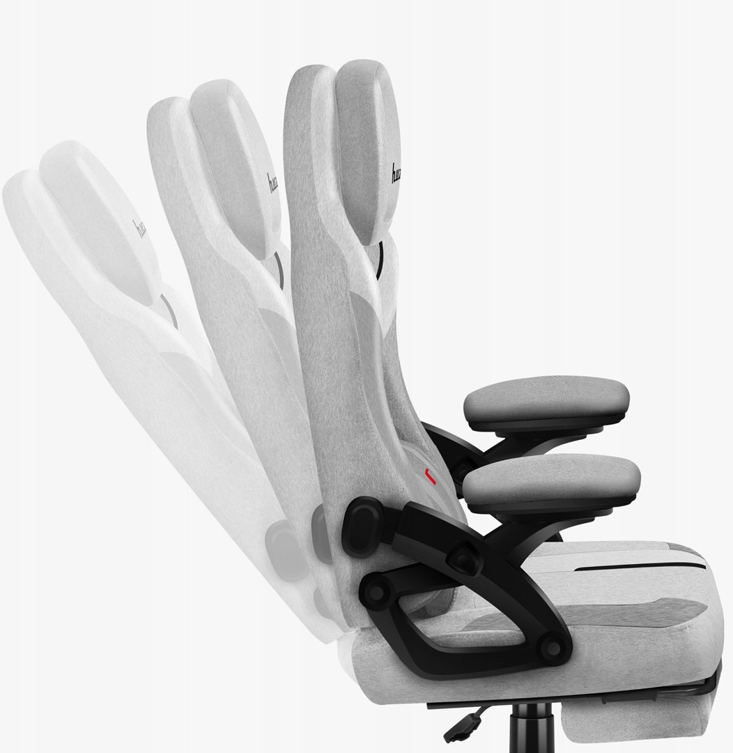 Szare krzesło biurowe z regulowanym oparciem, widok z boku.