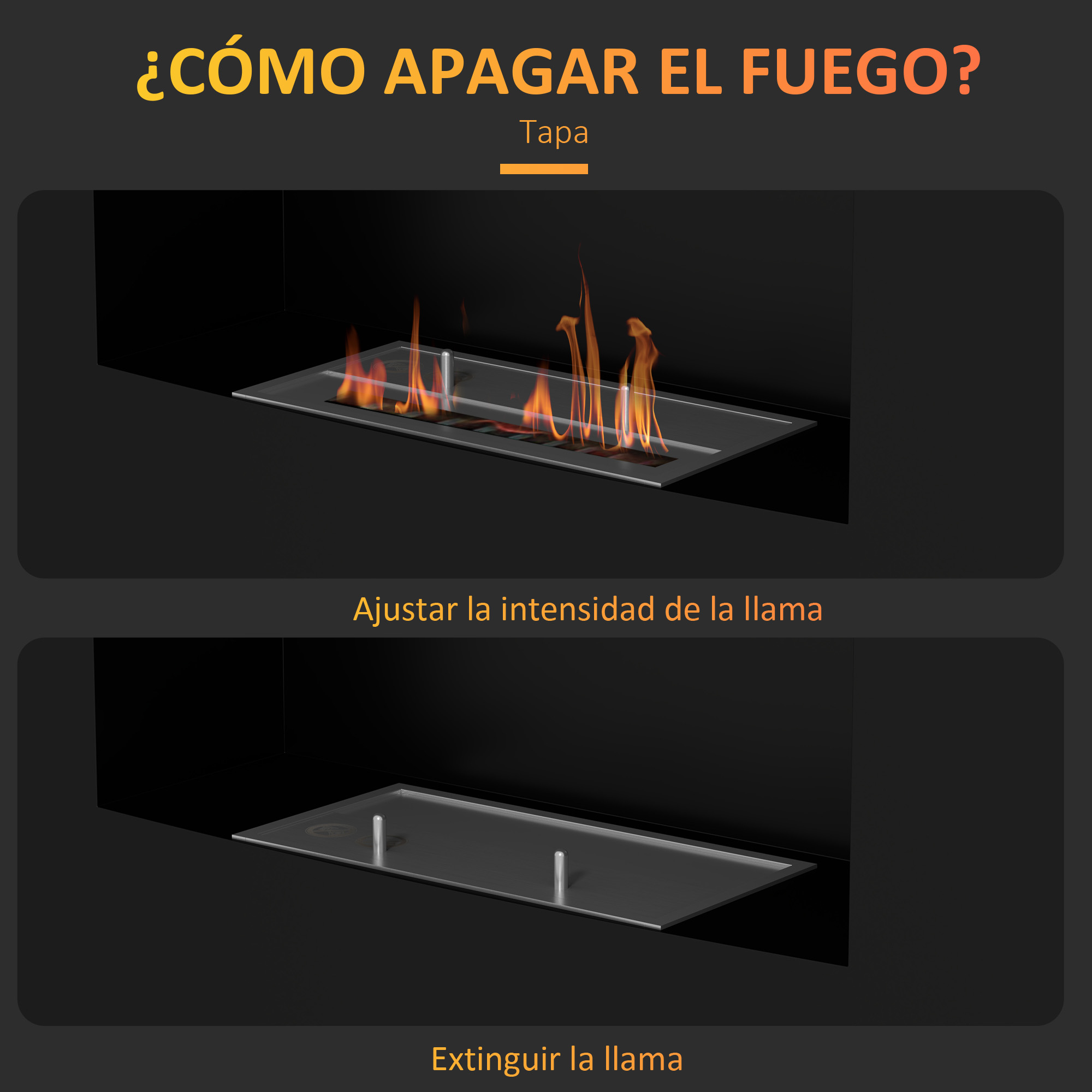Una chimenea con llamas, una tapa y llamas ajustadas.