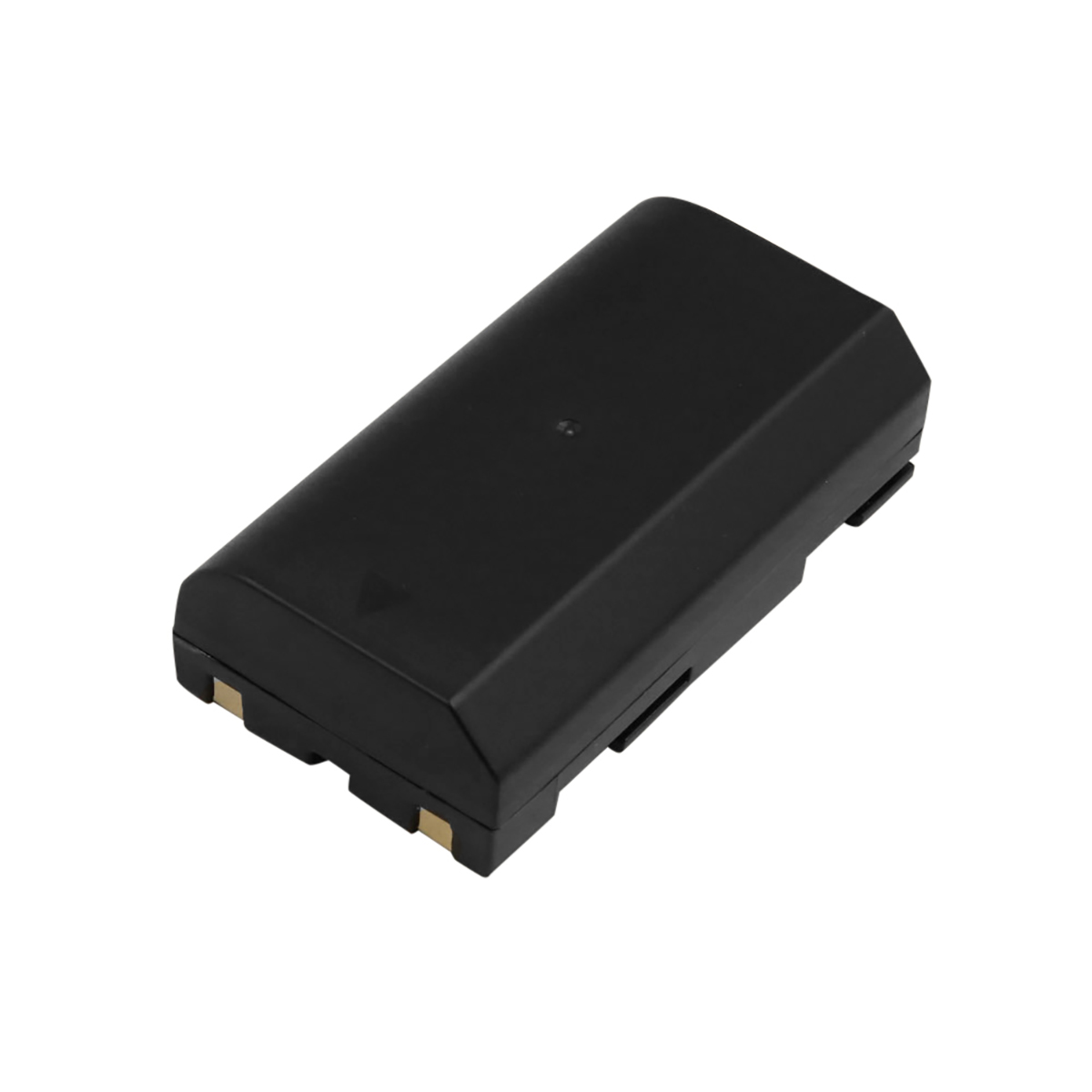 Pacco batteria nero con contatti dorati su sfondo bianco.