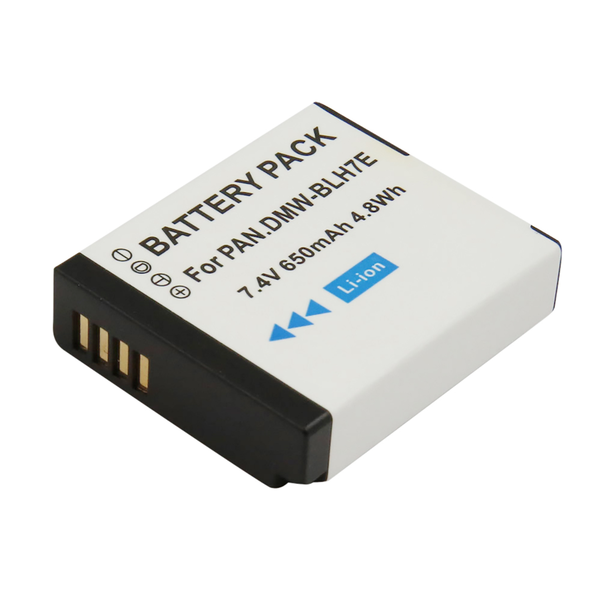 Un pacco batteria bianco con connettori neri, etichettato 'BATTERY PACK' e 'Li-ion'.