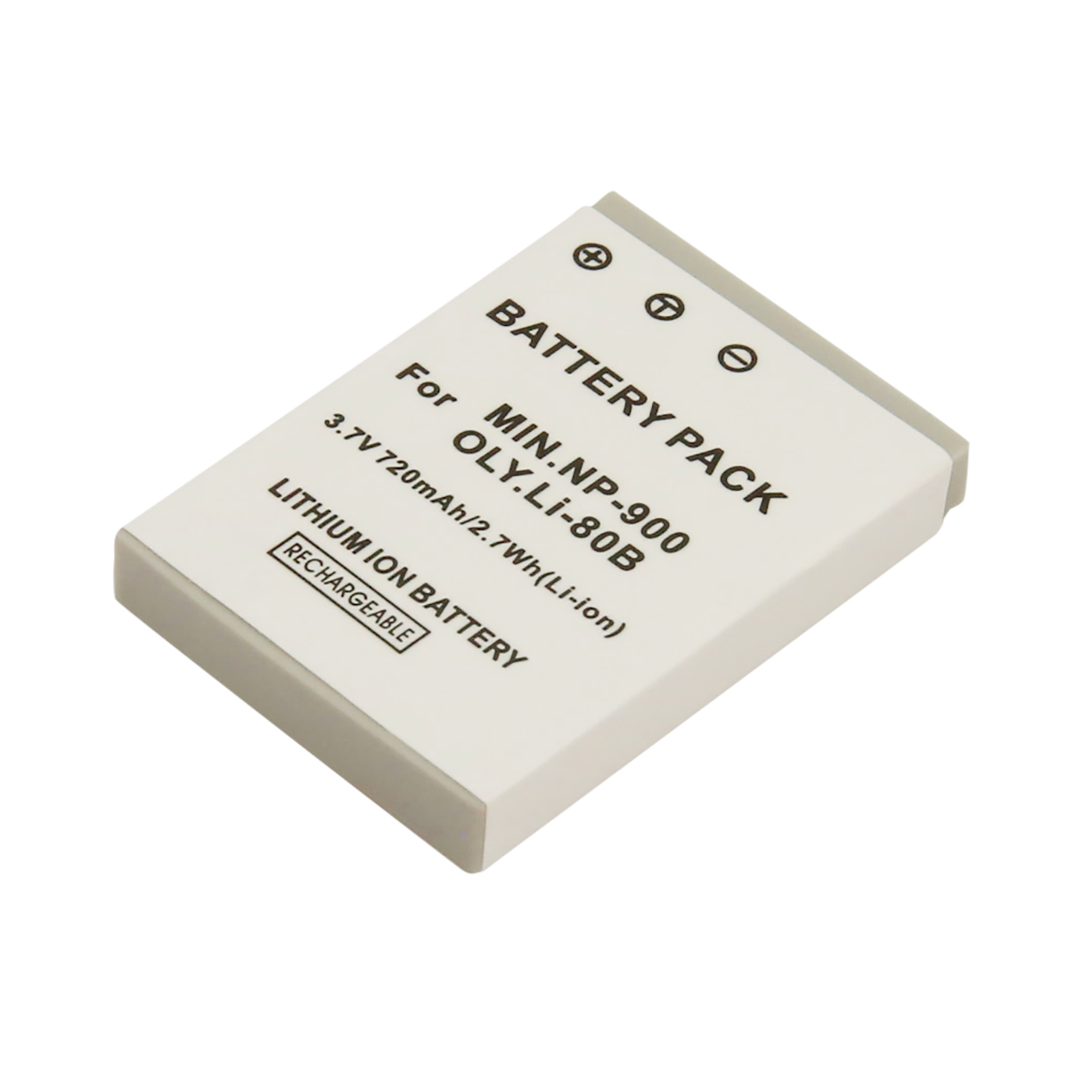 Batteria bianca agli ioni di litio per MIN.NP-900 OLY.Li-80B, 3,7V 720mAh, ricaricabile.