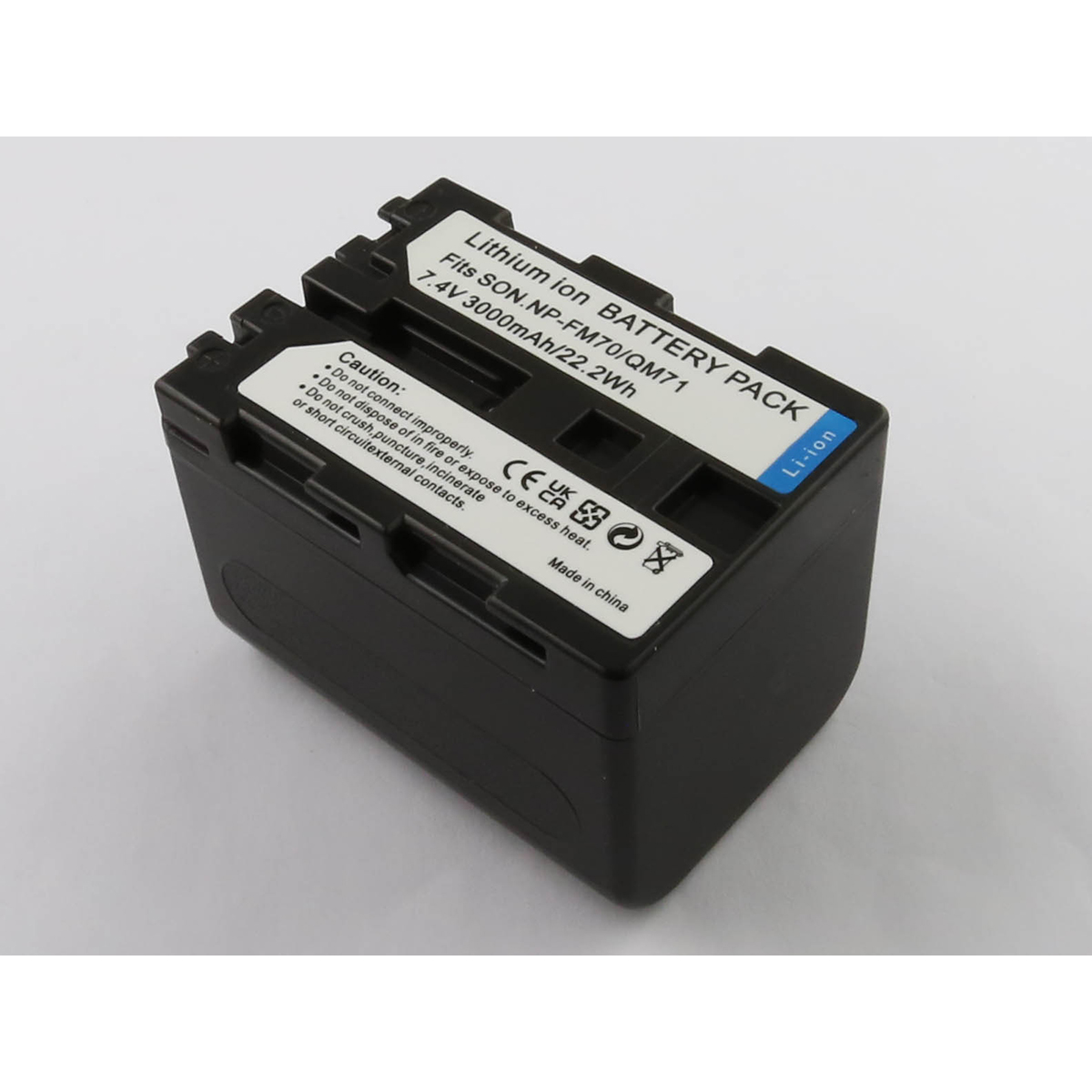 Batteria agli ioni di litio nera per Sony NP-FM70/QM71, 7,4V 3000mAh.