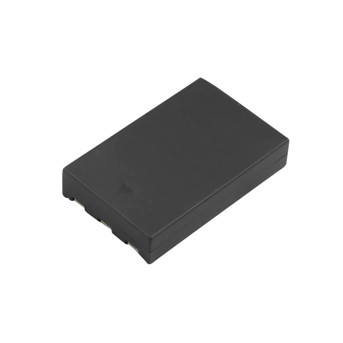 Una batteria nera con contatti sul fondo su sfondo bianco.