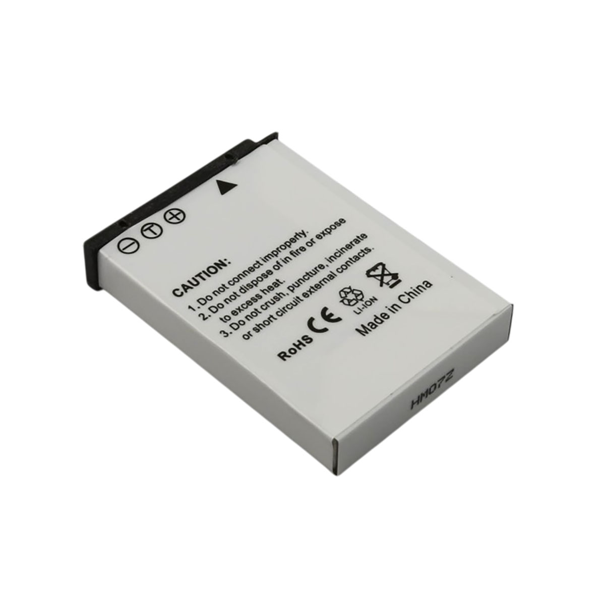 Eine weiße LI-ION-Batterie mit Warntext und Made in China-Aufdruck.