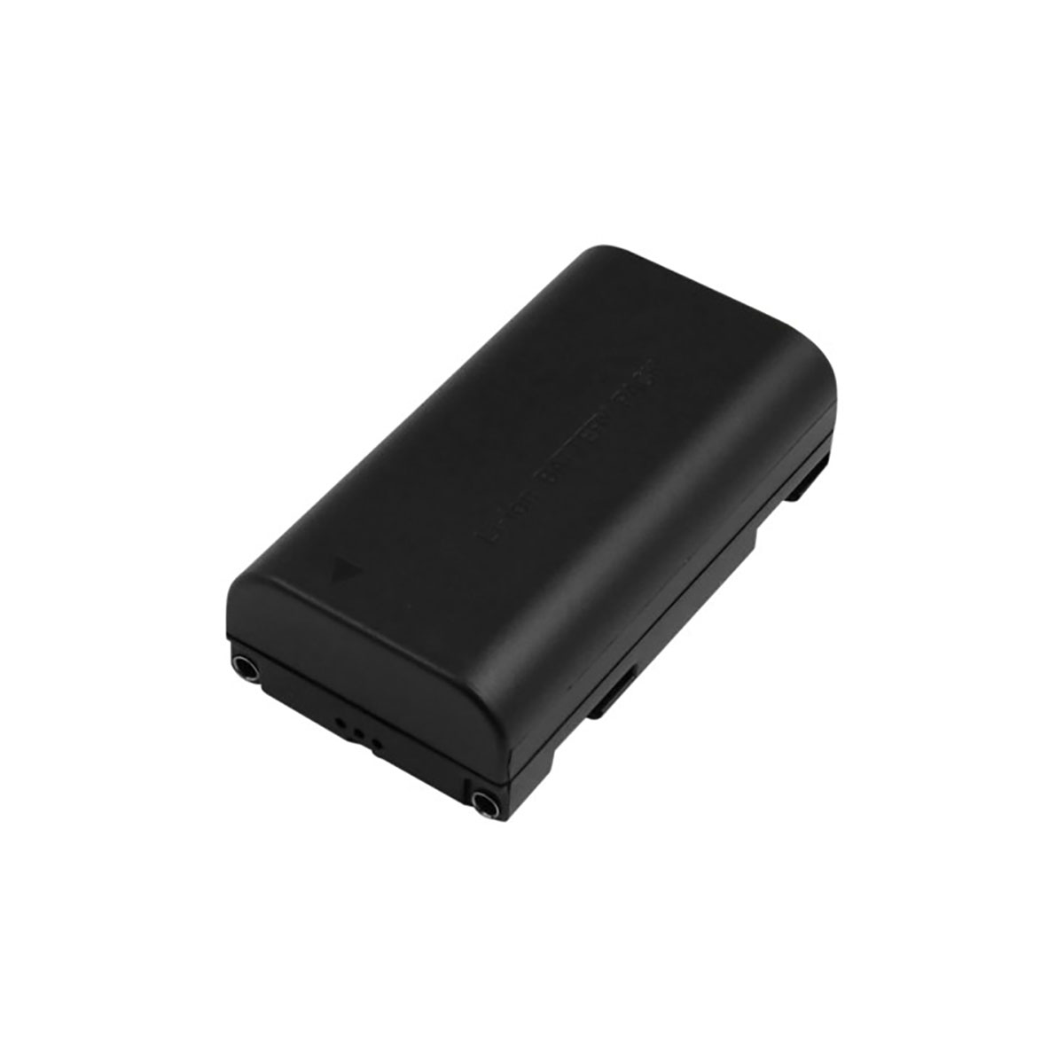 Un pacco batteria agli ioni di litio nero rettangolare con testo sopra, isolato su sfondo bianco.