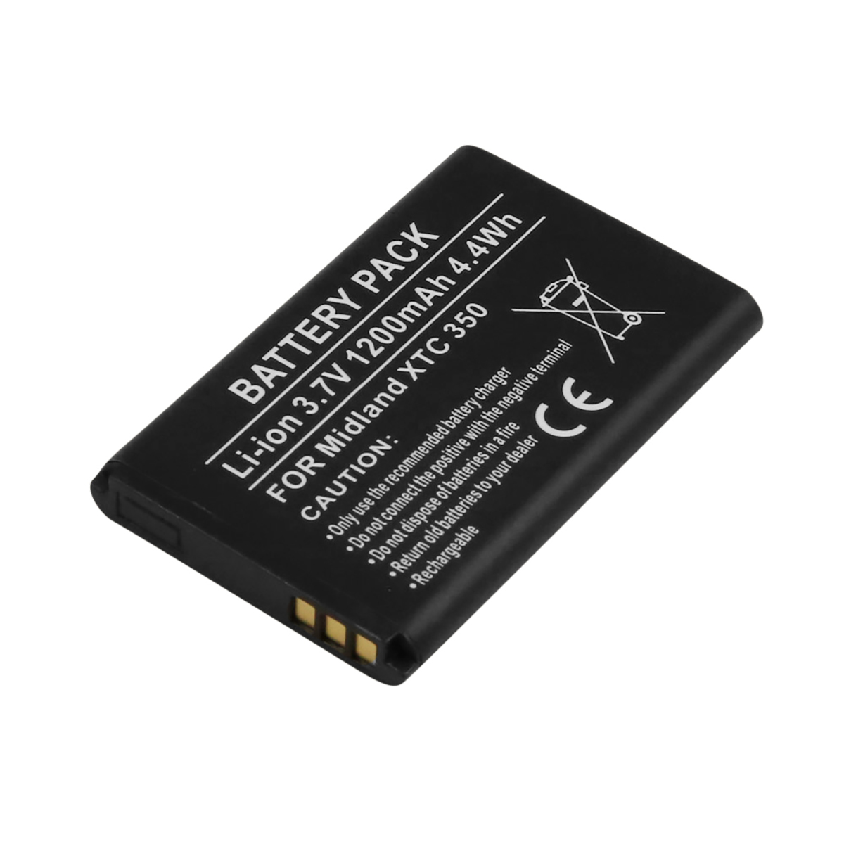 Batteria nera per Midland XTC 350, 3,7V 1200mAh, con marchio CE.