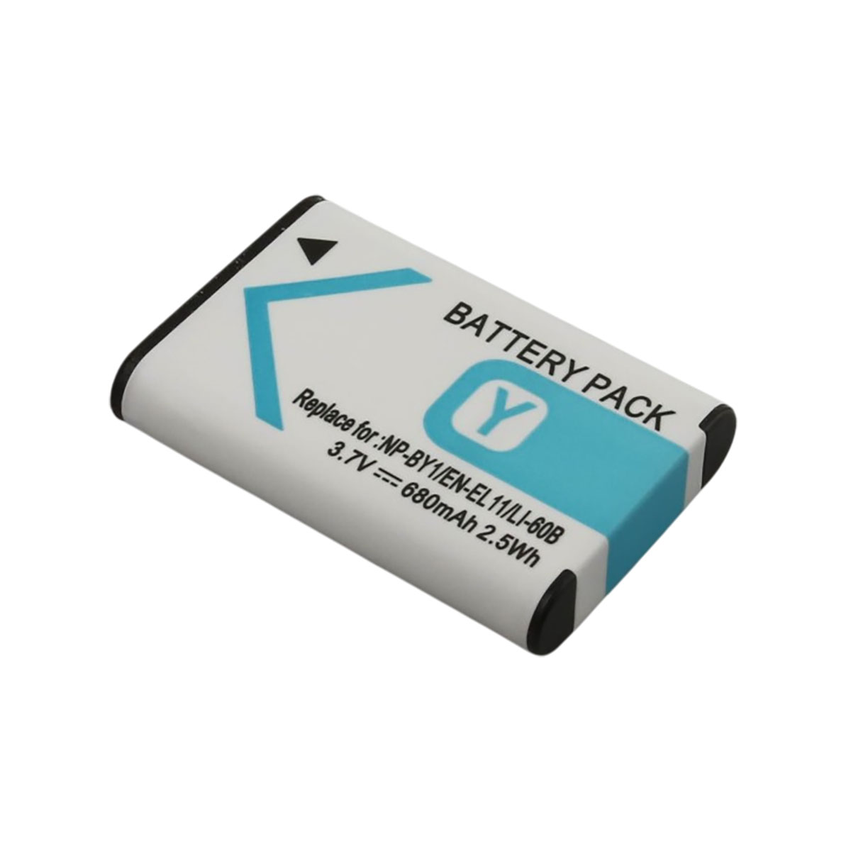 Un pacco batteria bianco con accenti blu e testo