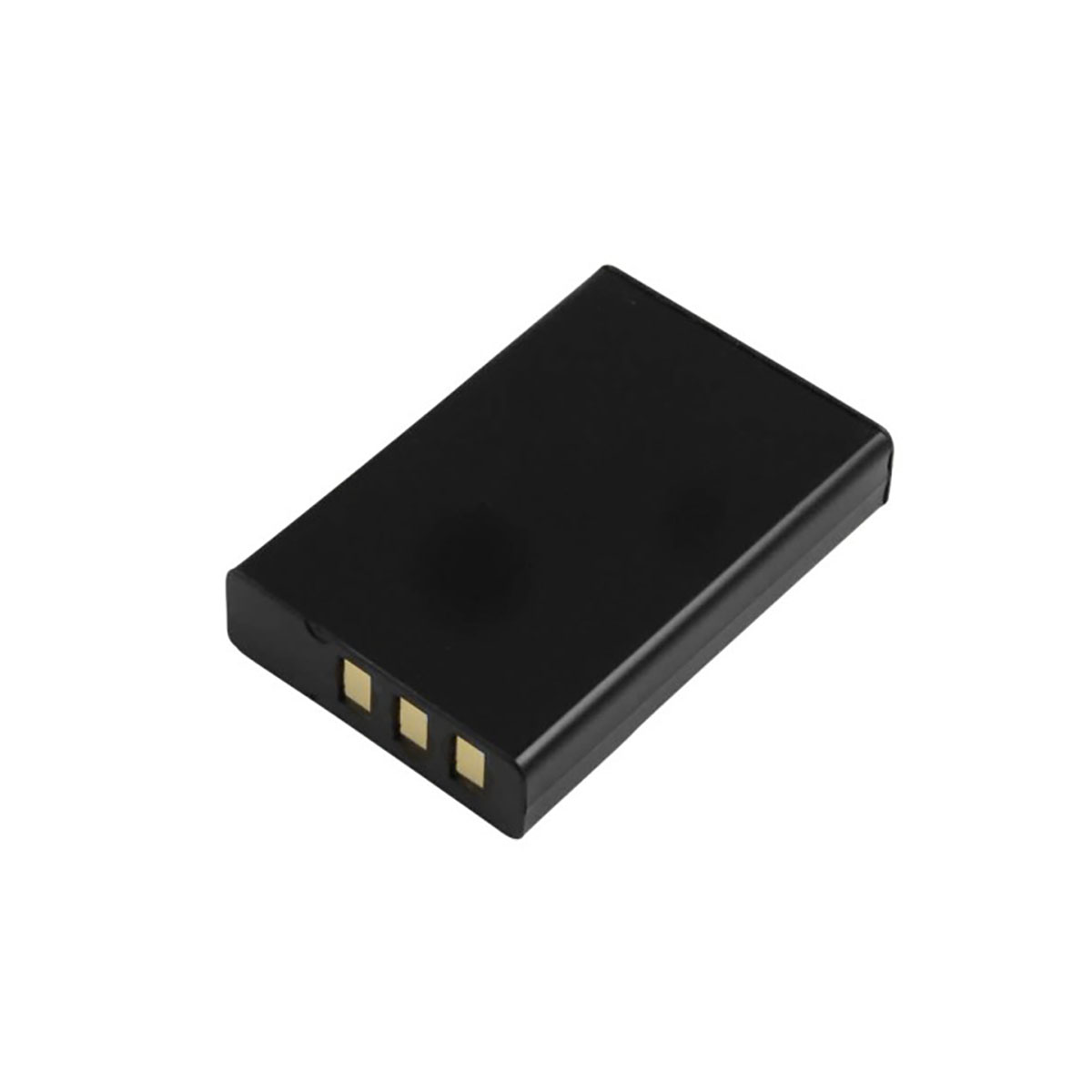 Batteria rettangolare nera con tre contatti dorati sul lato.