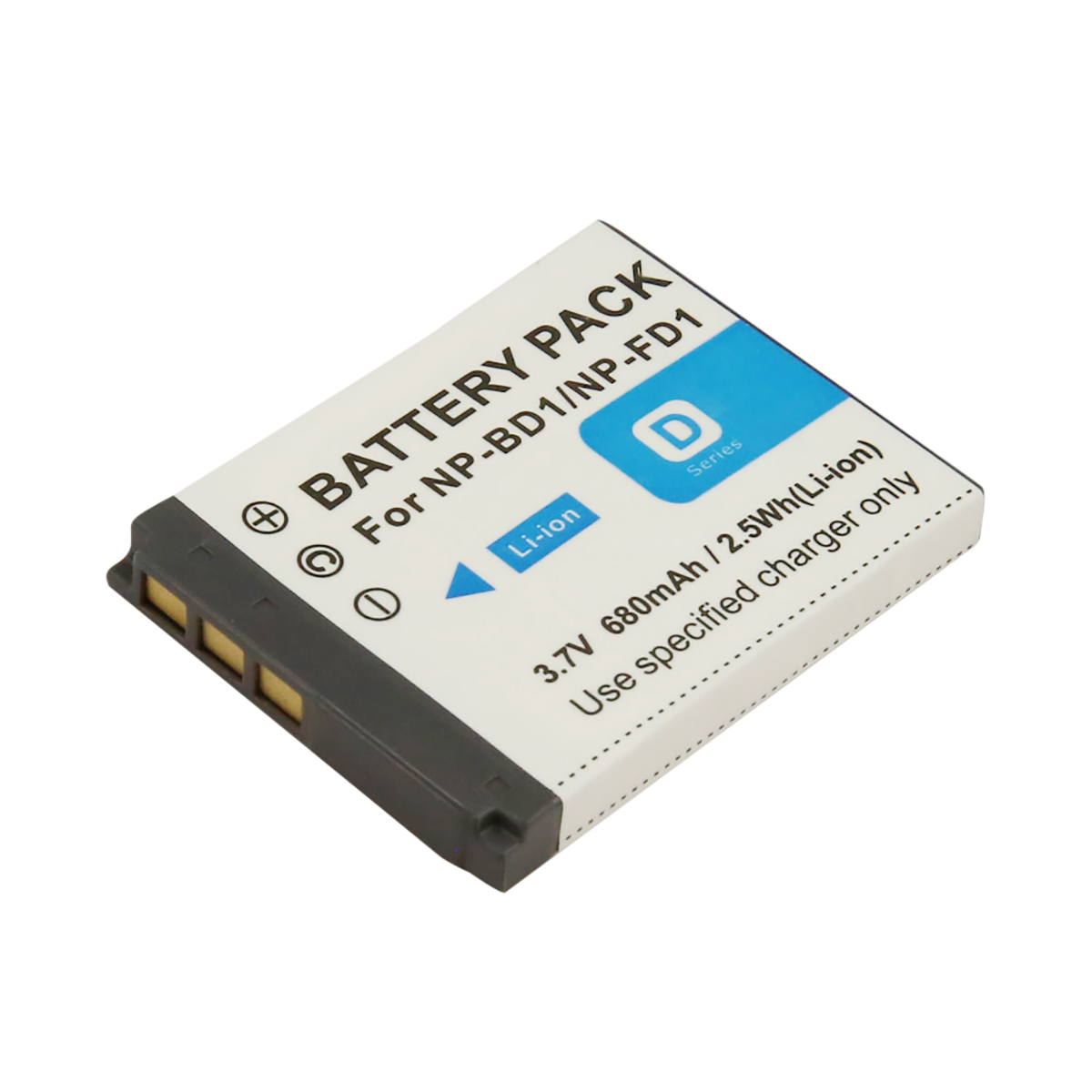Un pacco batteria bianco con accenti neri e grigi, etichettato 'BATTERY PACK' e 'Li-ion'.