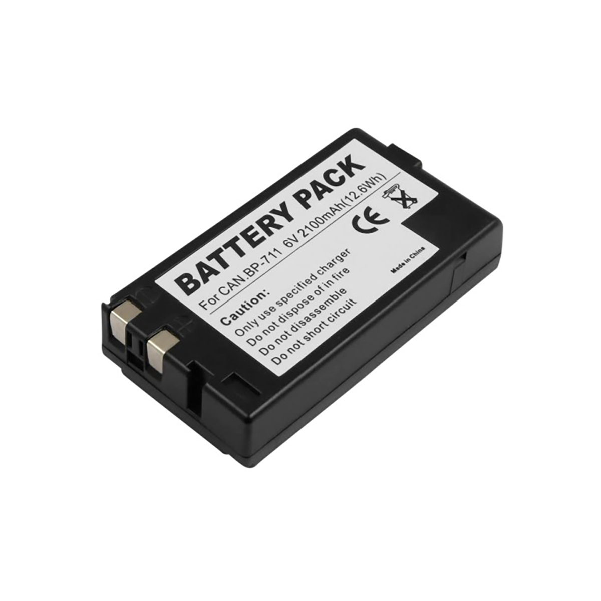 Batteria nera per CAN.BP-711, 6V 2100mAh. Con testo di avvertenza.