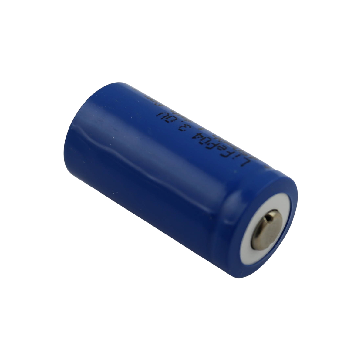 Una batteria cilindrica blu con testo 