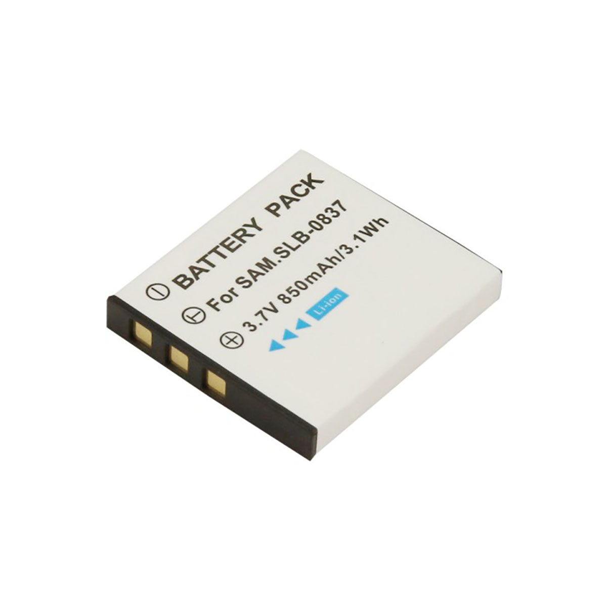 Batteria bianca per SAM.SLB-0837, 3,7V 850mAh, con etichetta Li-ion.