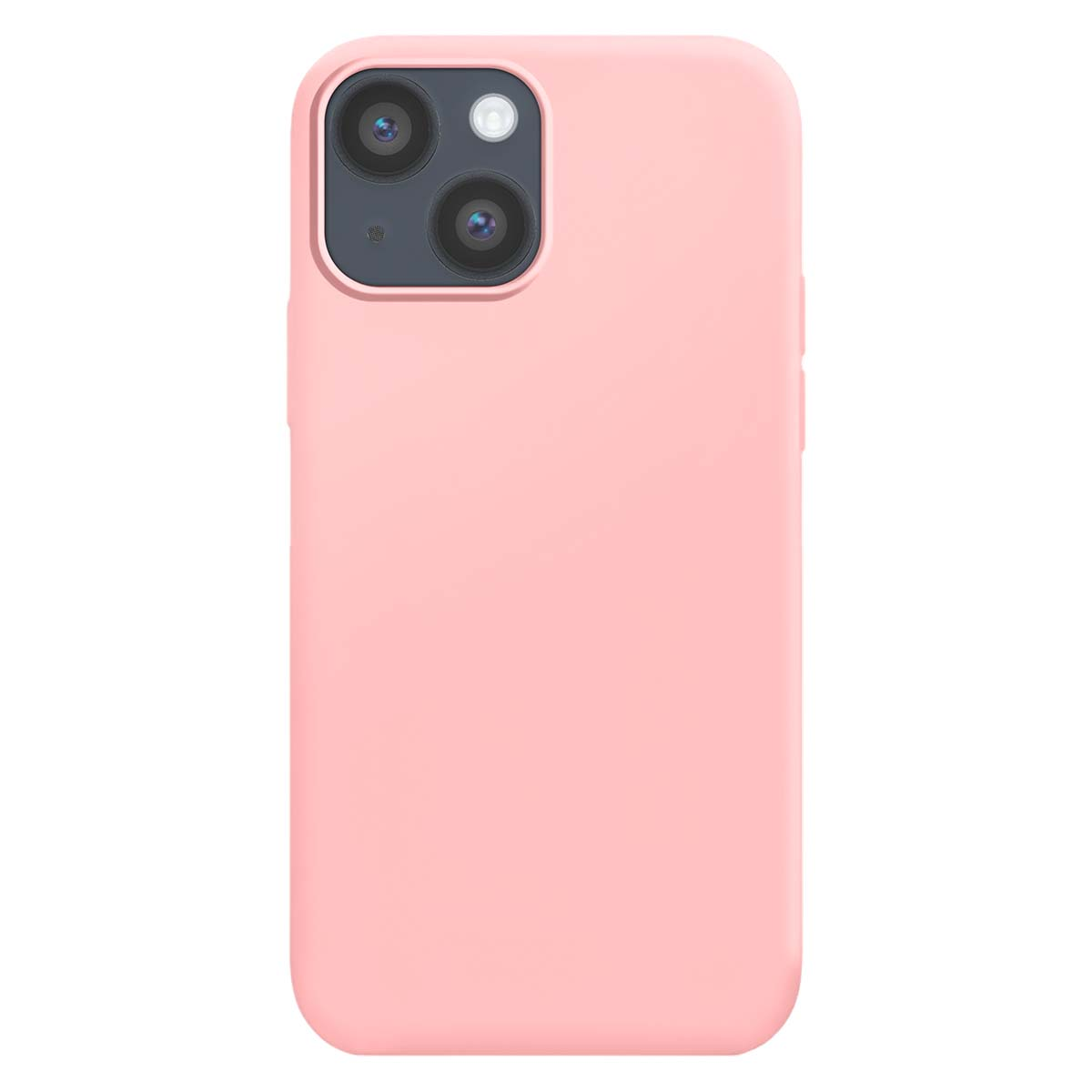 Una custodia rosa per iPhone con ritaglio doppia fotocamera sul retro.
