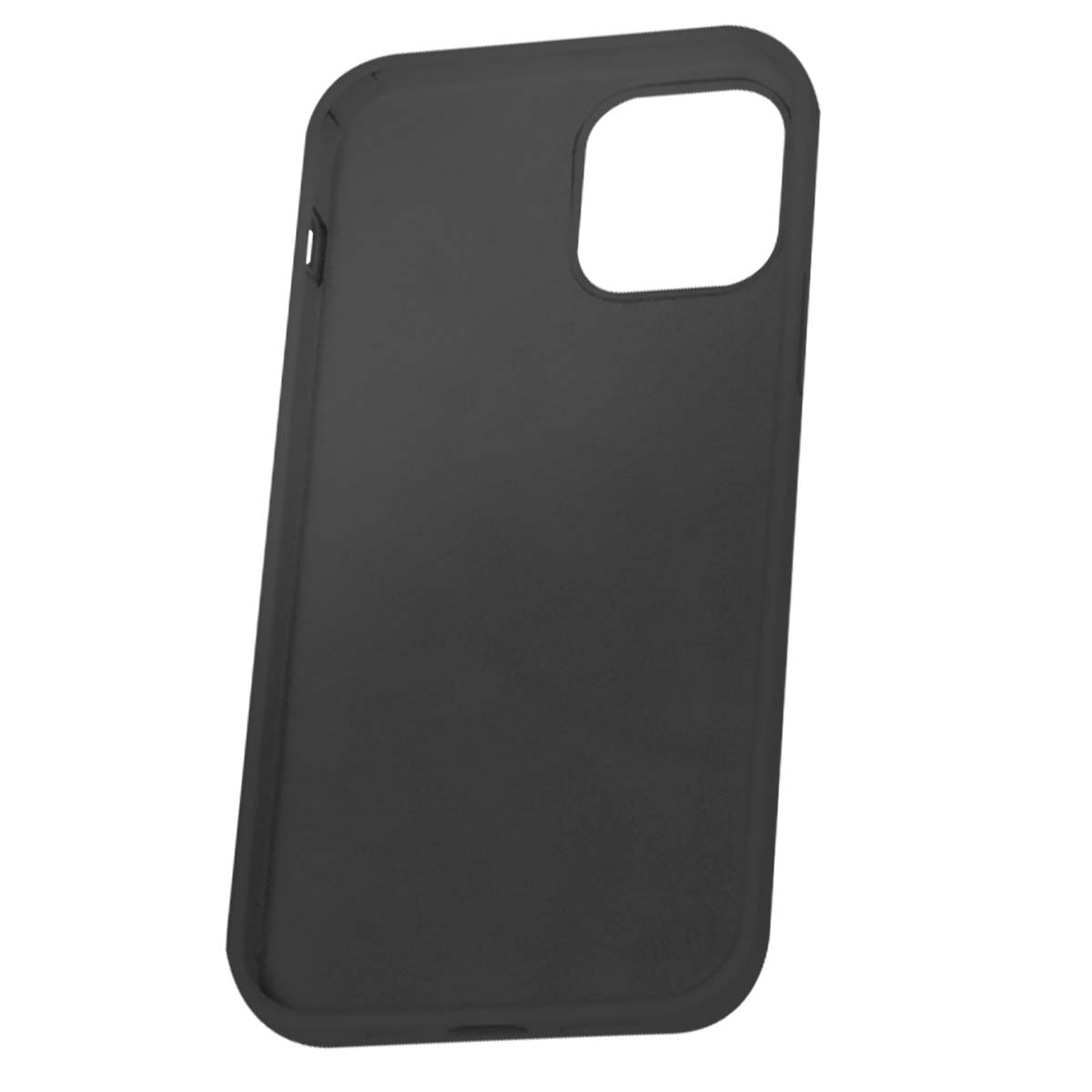 Viene mostrata una custodia nera per smartphone con un ritaglio per l'obiettivo della fotocamera.